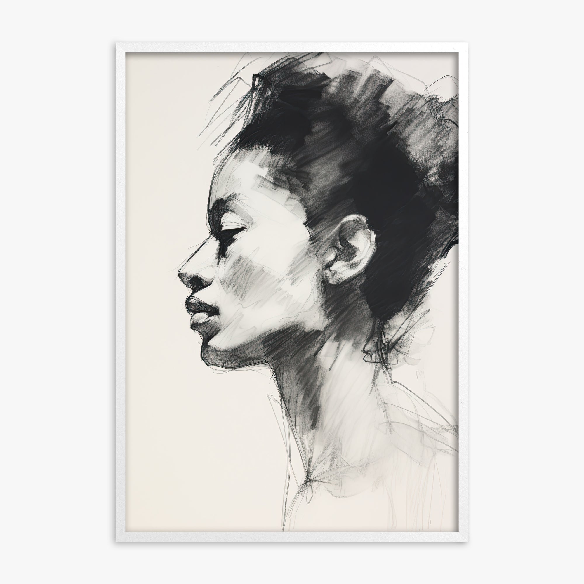 Pensive Silhouette, White Framed Poster With White Frame