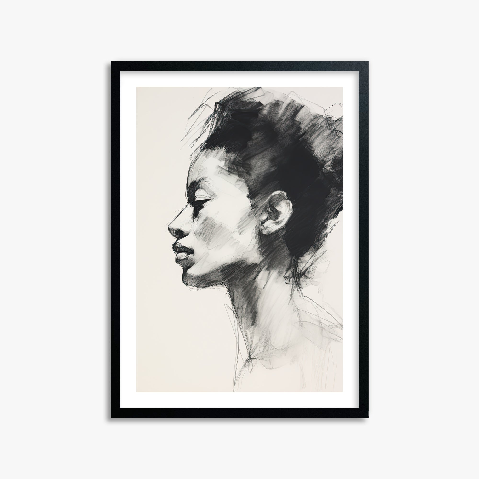 Pensive Silhouette, 50x70cm Black Framed Art Reproduction