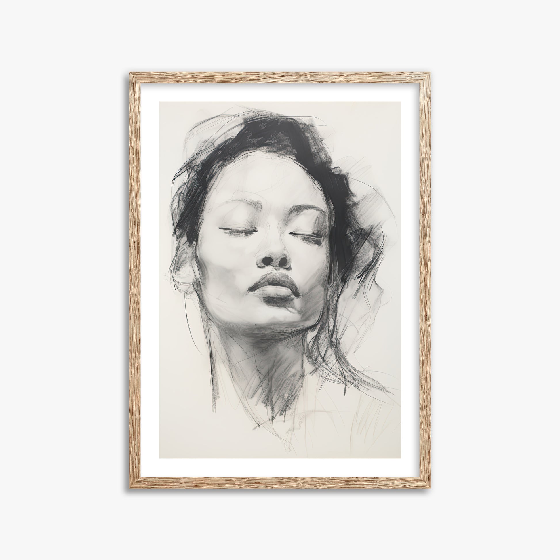Tranquil Essence, 50x70cm Framed Art Reproduction With Raw Oak Frame