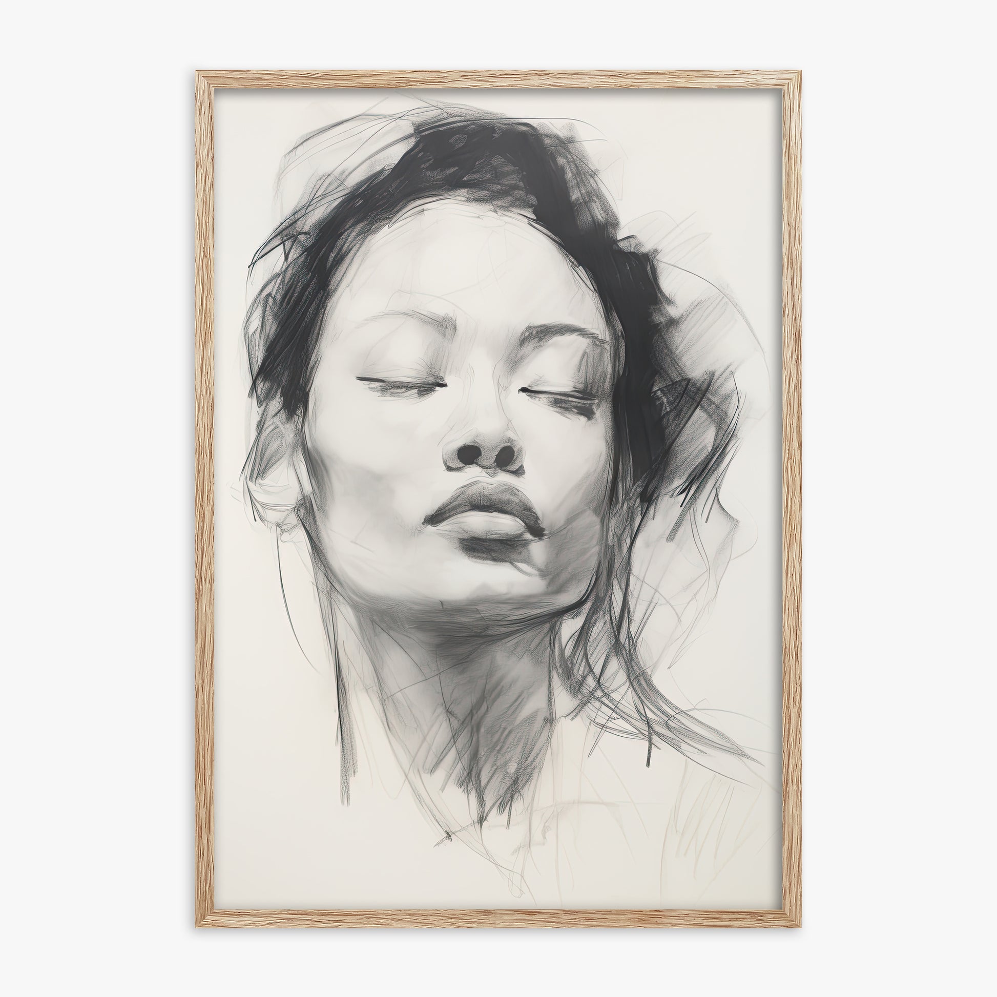 Tranquil Essence, 70x100cm Framed Art Reproduction With Raw Oak Frame