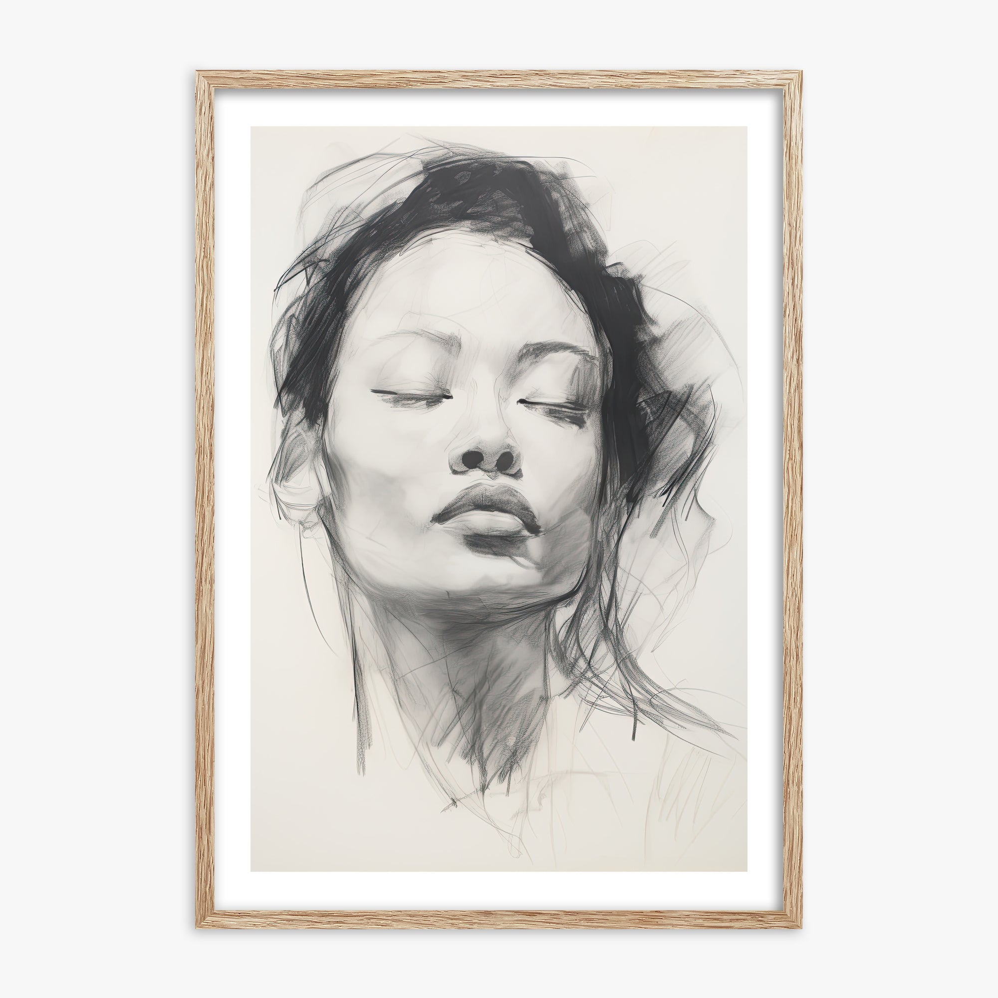 Tranquil Essence, 70x100cm Framed Art Reproduction With Raw Oak Frame