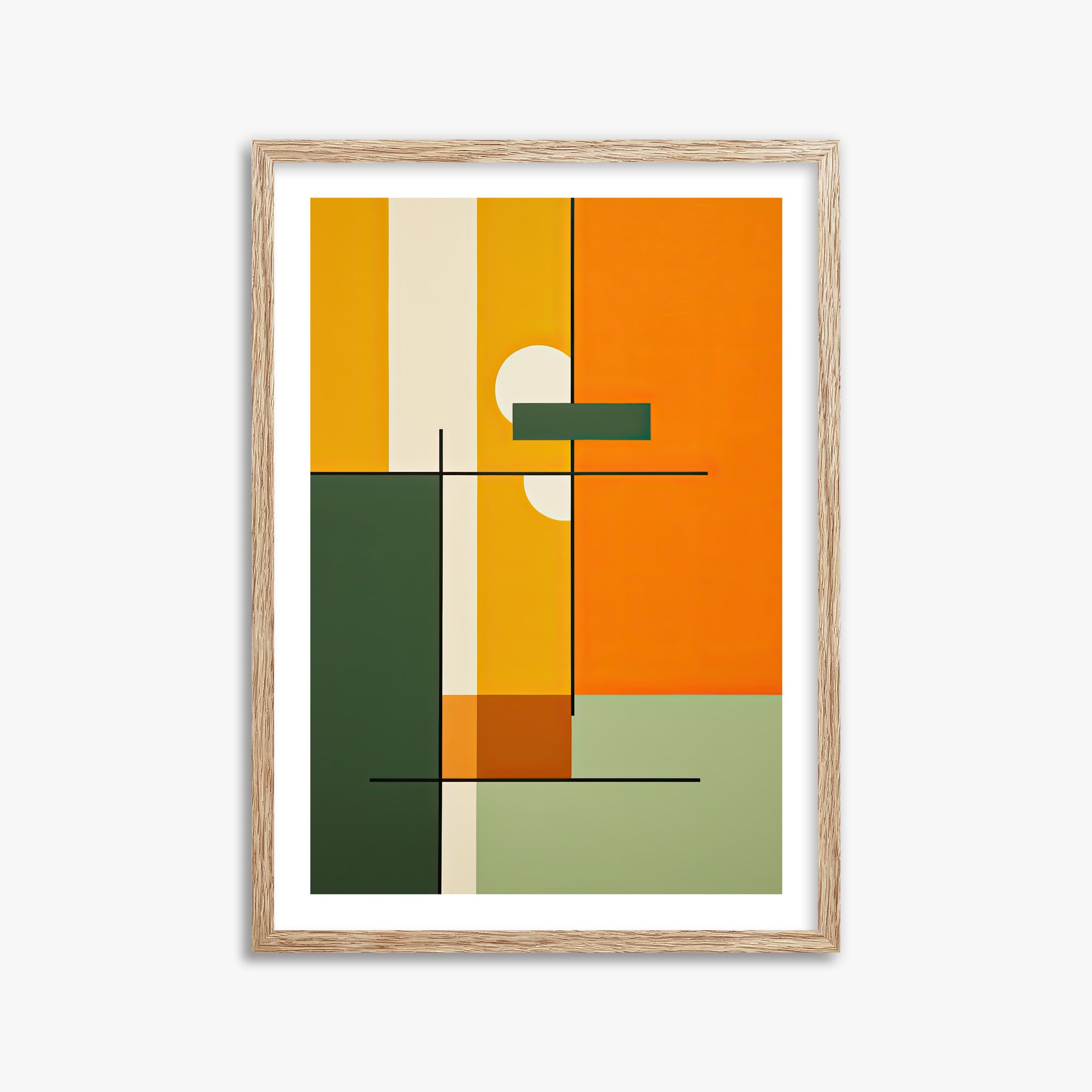 Geometric Sunset Balance, 50x70cm Framed Art Reproduction With Raw Oak Frame