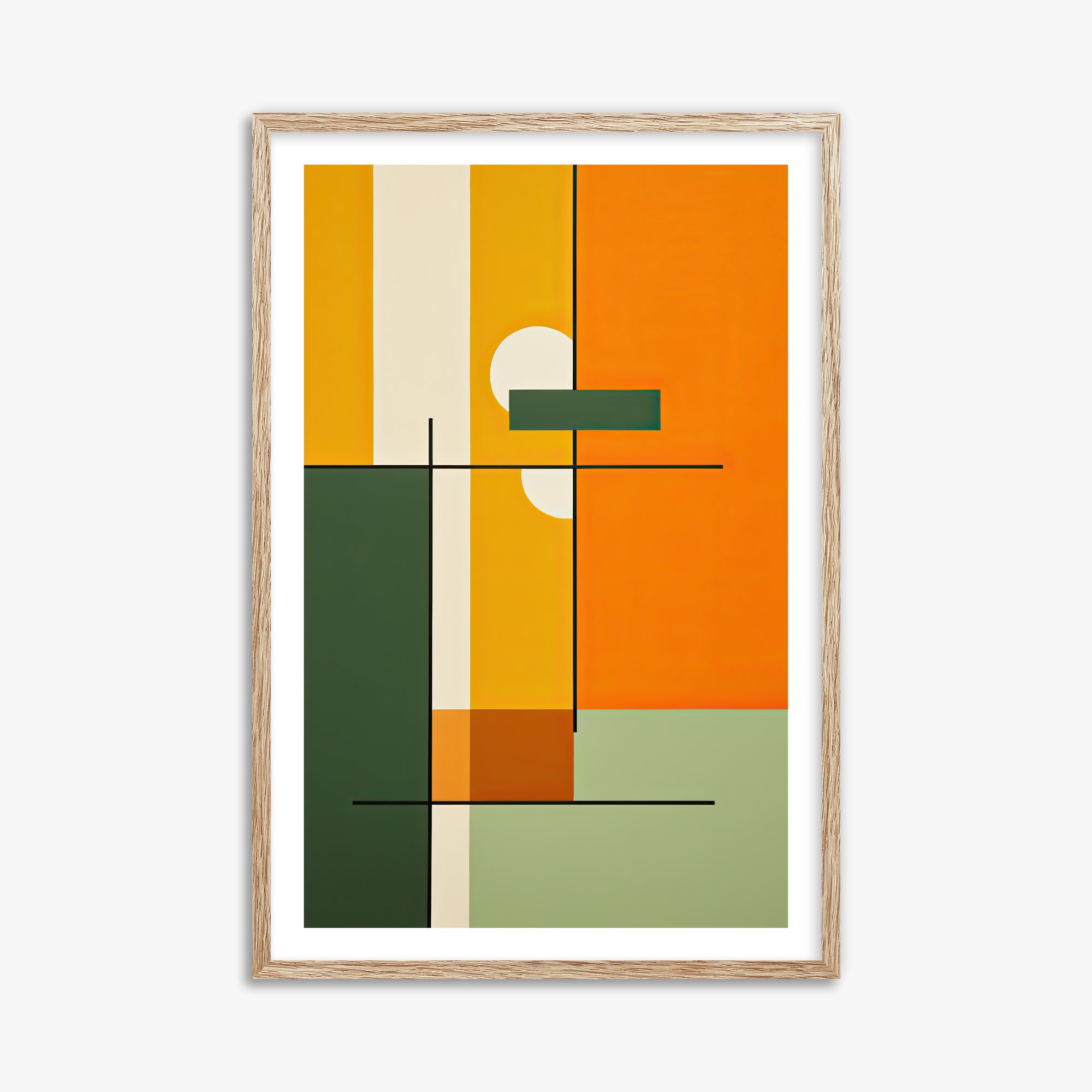 Geometric Sunset Balance, 61x91cm Framed Art Reproduction With Raw Oak Frame