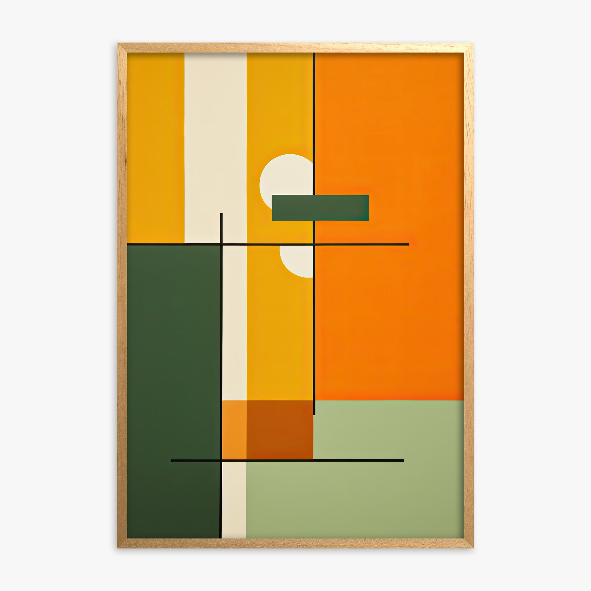 Geometric Sunset Balance, Oak Framed Poster With Oak Frame