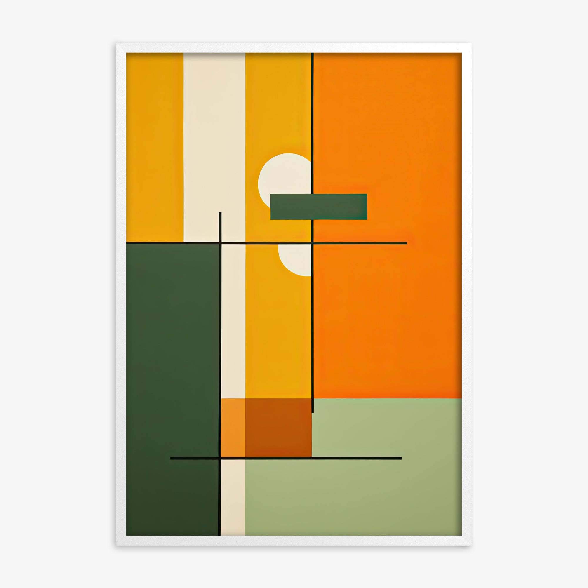 Geometric Sunset Balance, White Framed Poster With White Frame