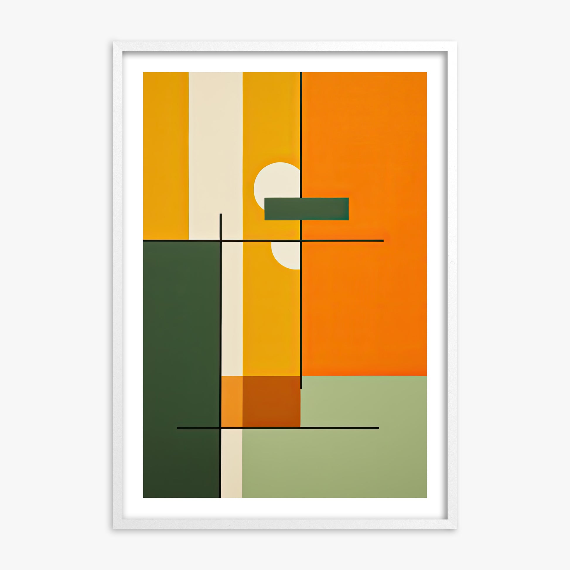 Geometric Sunset Balance, White Framed Poster With White Frame