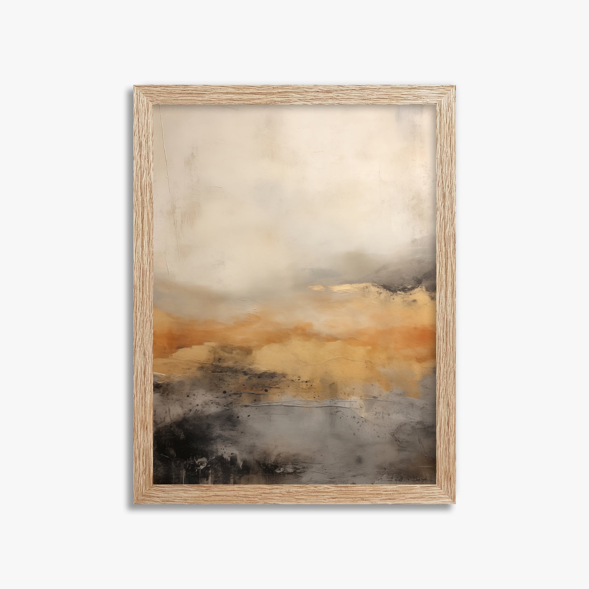 Amber Horizon Mist, 30x40cm Framed Art Reproduction With Raw Oak Frame