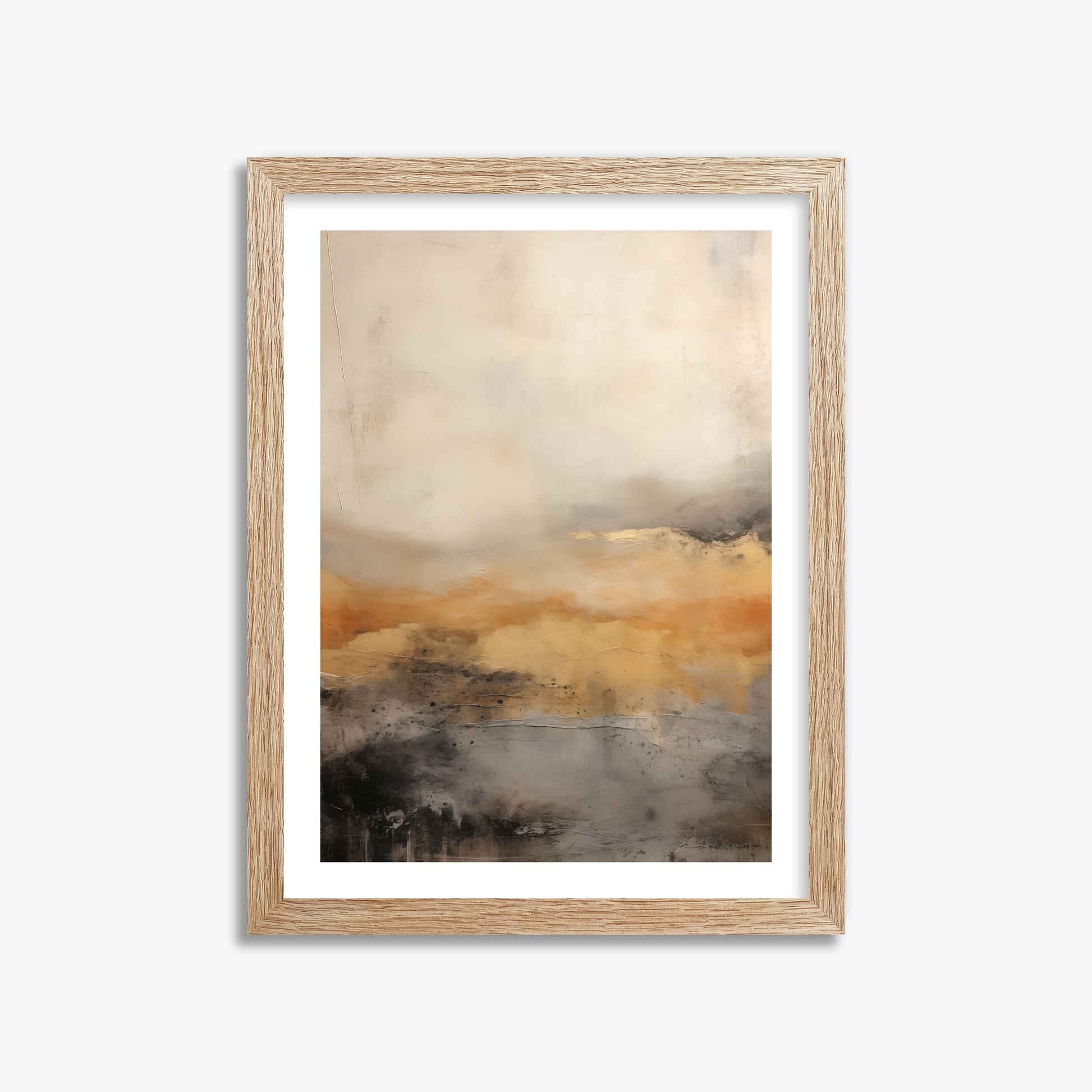 Amber Horizon Mist, 30x40cm Framed Art Reproduction With Raw Oak Frame