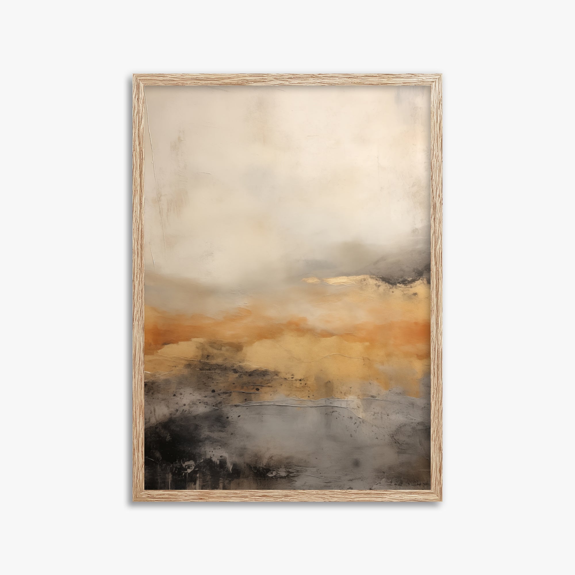 Amber Horizon Mist, 50x70cm Framed Art Reproduction With Raw Oak Frame