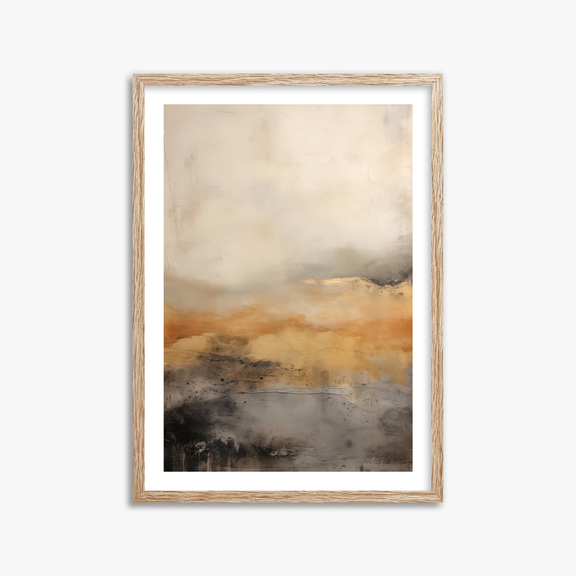 Amber Horizon Mist, 50x70cm Framed Art Reproduction With Raw Oak Frame