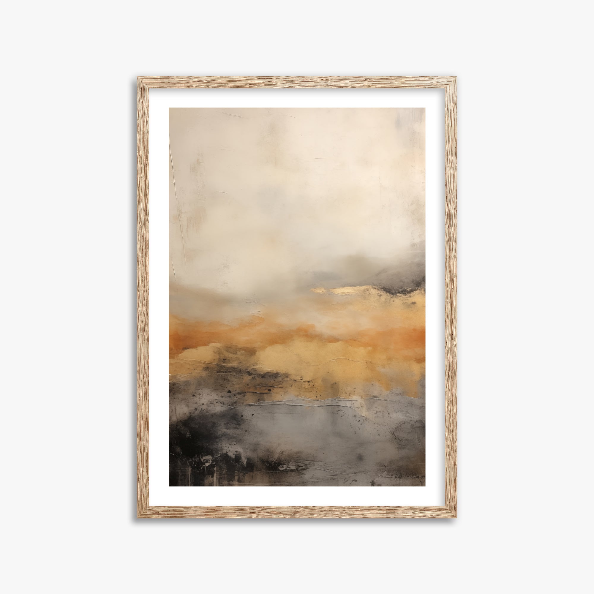 Amber Horizon Mist, 50x70cm Framed Art Reproduction With Raw Oak Frame