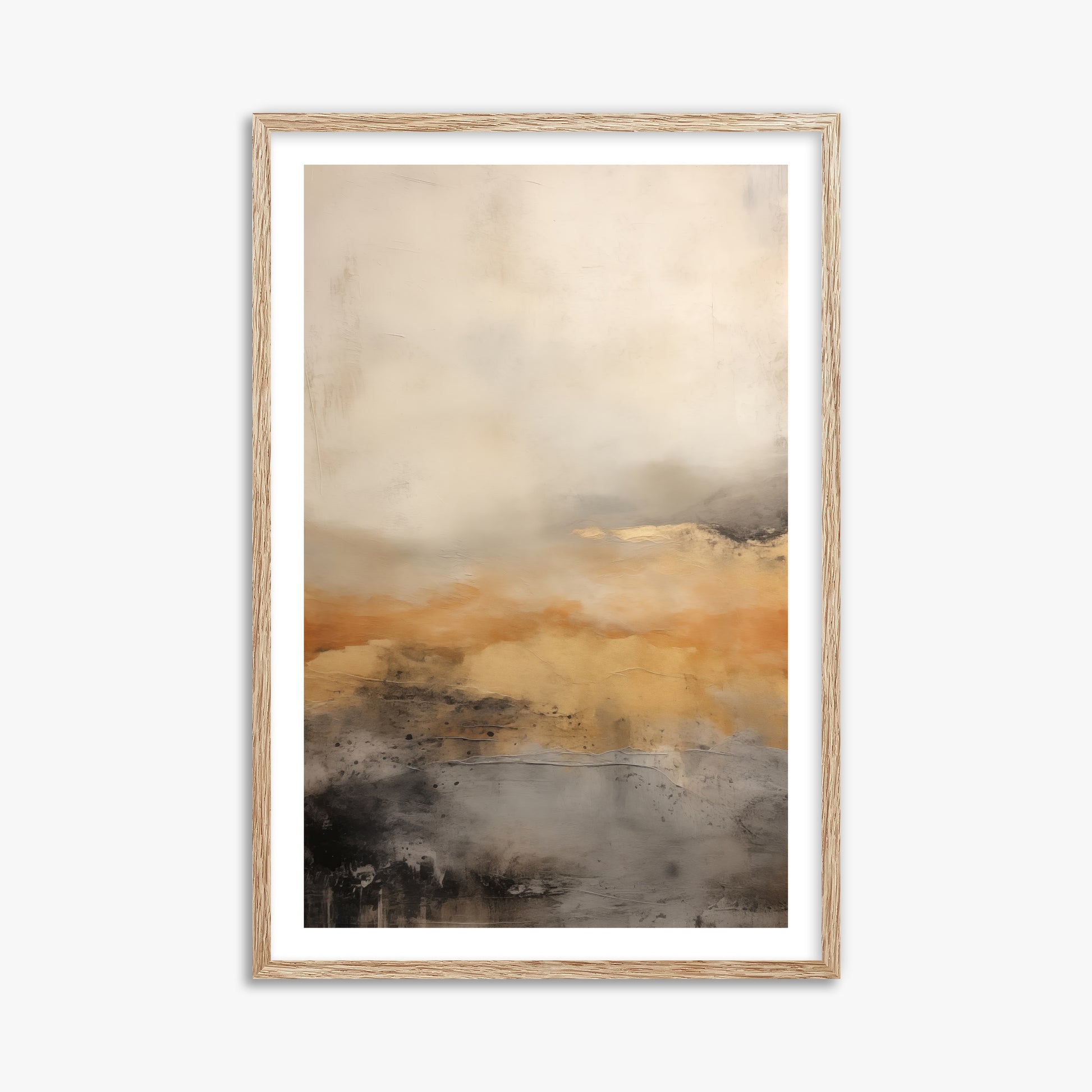 Amber Horizon Mist, 61x91cm Framed Art Reproduction With Raw Oak Frame