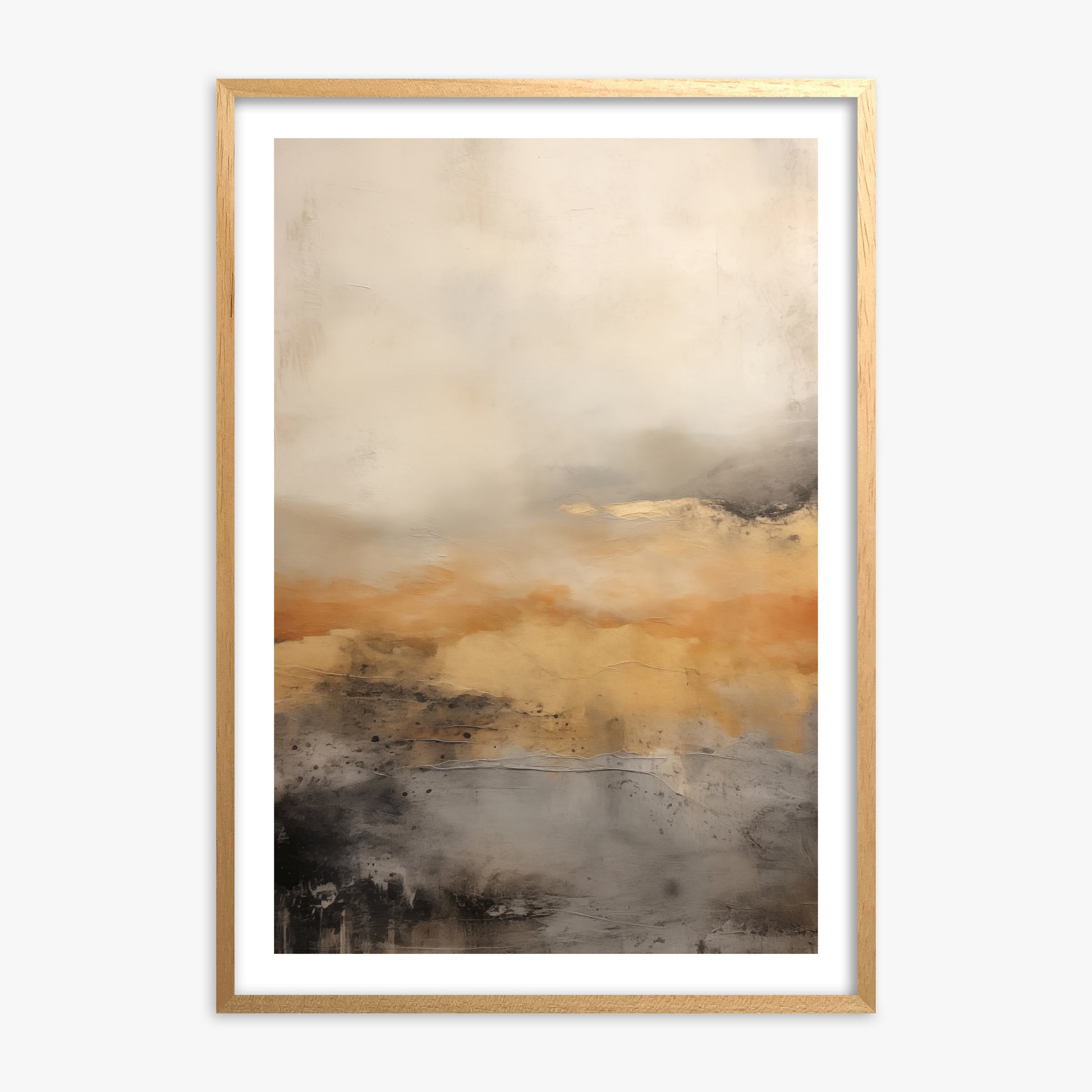 Amber Horizon Mist, Oak Framed Poster With Oak Frame
