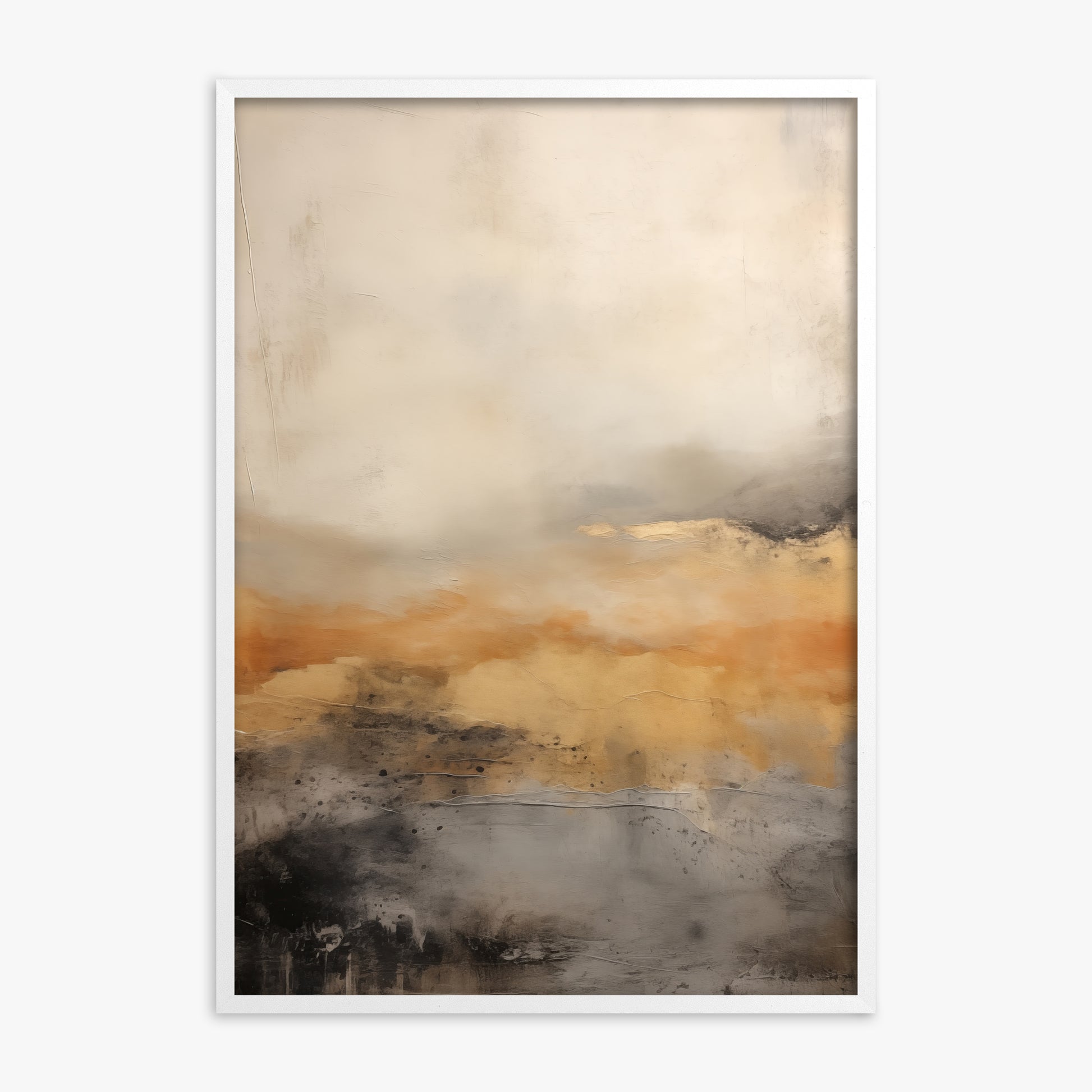 Amber Horizon Mist, White Framed Poster With White Frame