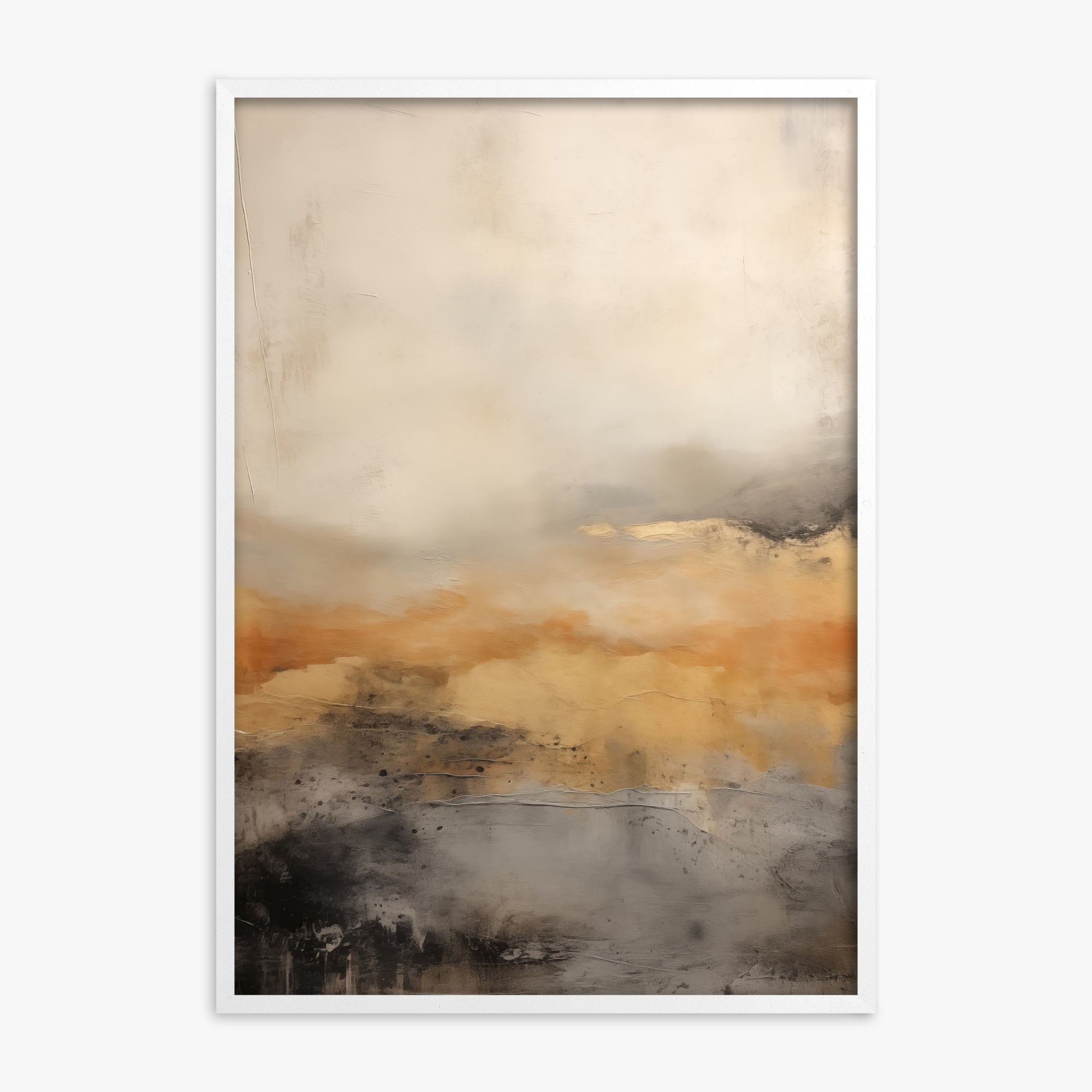Amber Horizon Mist, White Framed Poster With White Frame