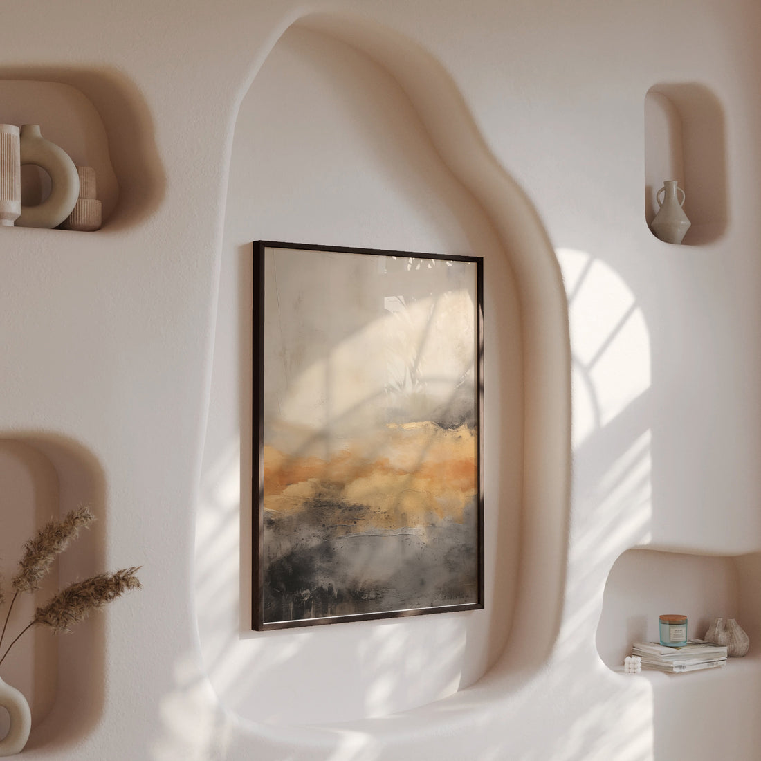 Amber Horizon Mist, 50x70cm Framed Poster With Black Frame