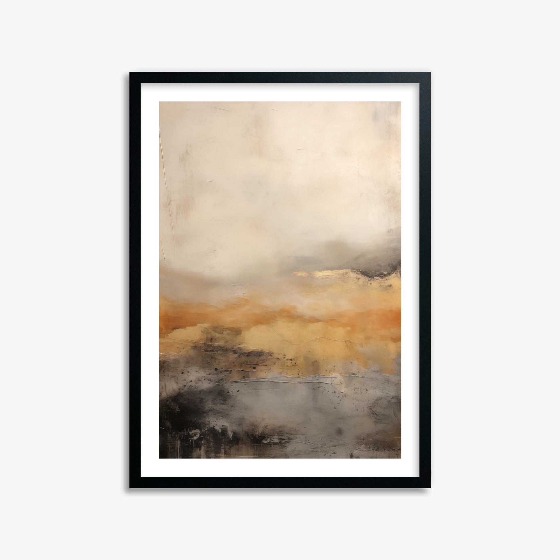 Amber Horizon Mist, 50x70cm Black Framed Art Reproduction