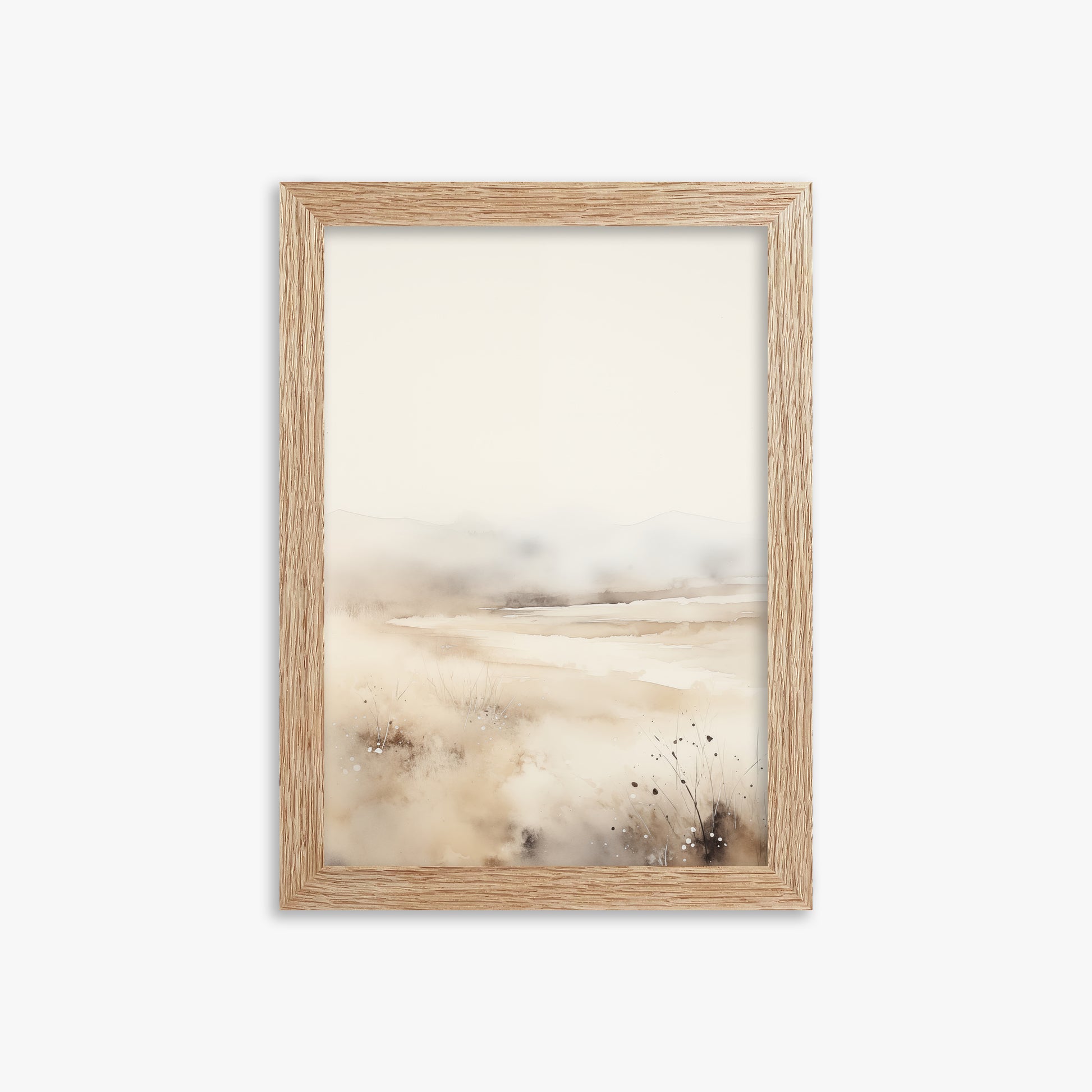 Misty Dunes Horizon, 21x30cm Framed Art Reproduction With Raw Oak Frame