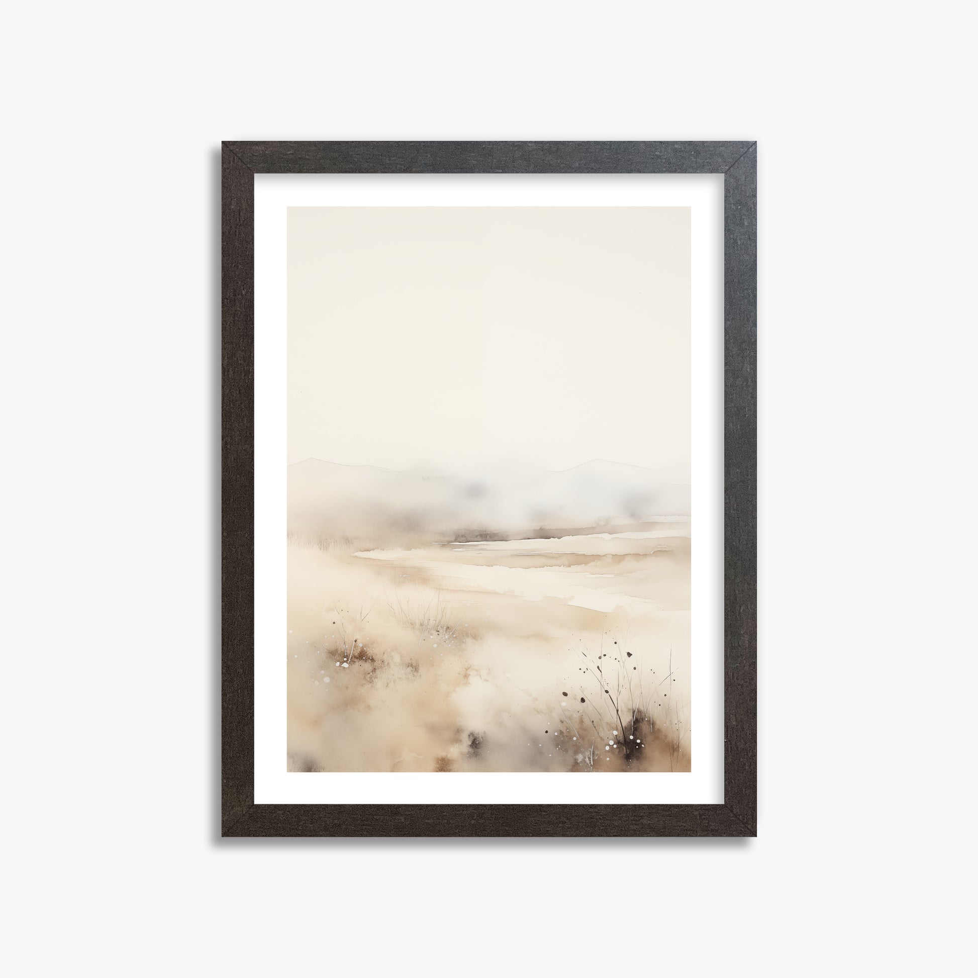 Misty Dunes Horizon, 30x40cm Framed Art Reproduction With Espresso Frame