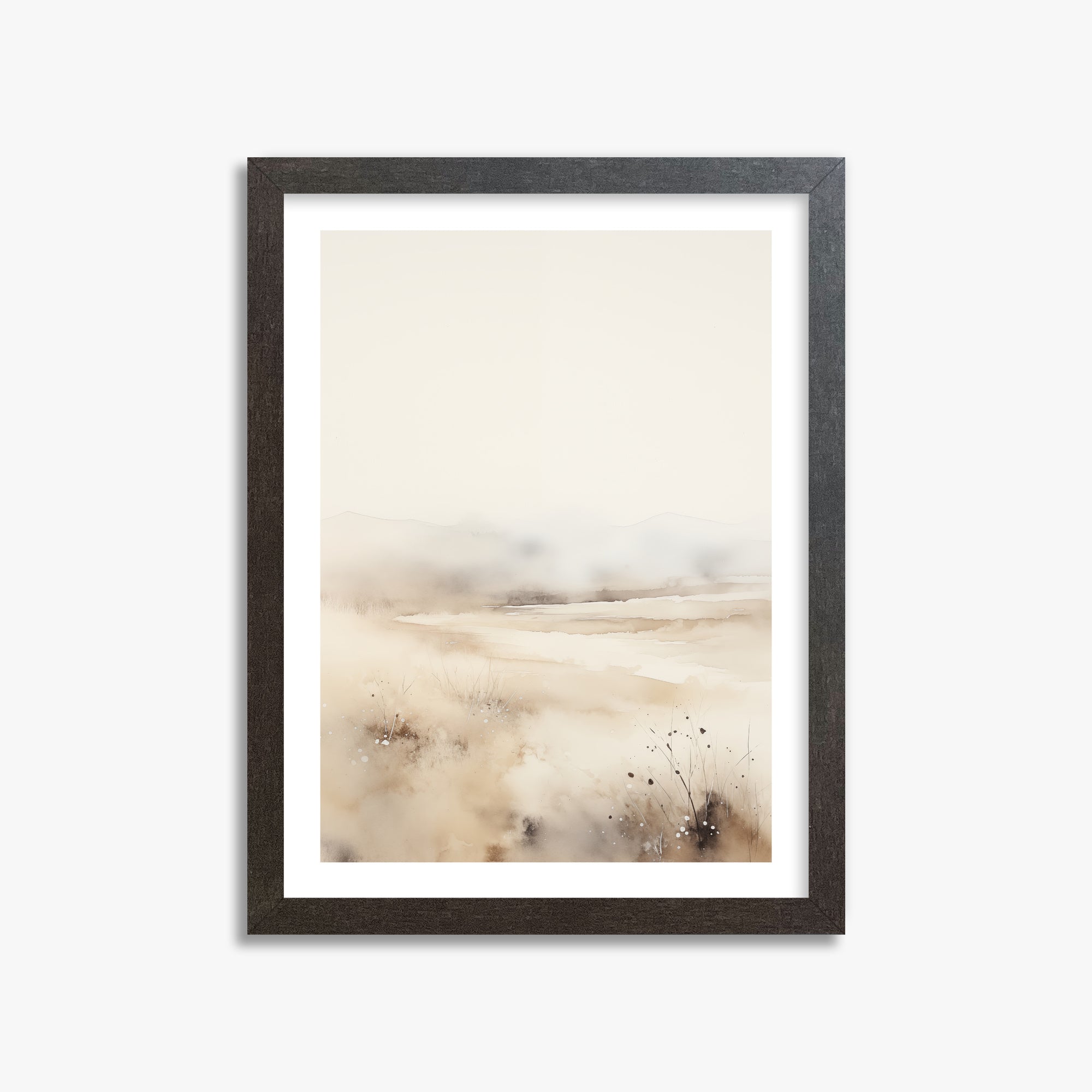 Misty Dunes Horizon, 30x40cm Framed Art Reproduction With Espresso Frame