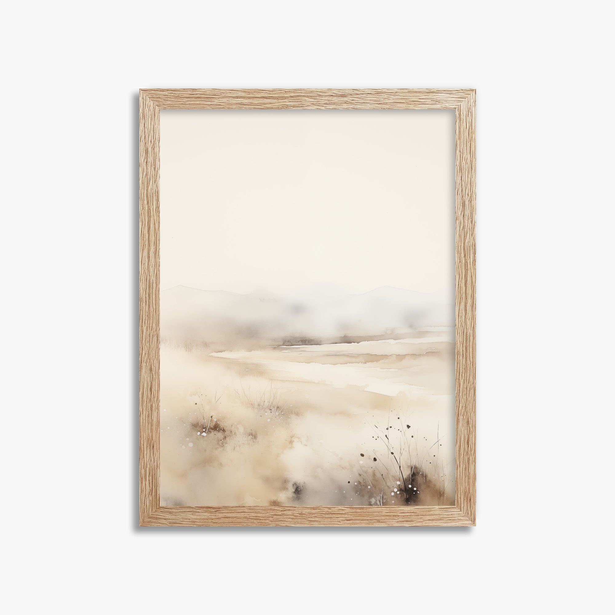 Misty Dunes Horizon, 30x40cm Framed Art Reproduction With Raw Oak Frame