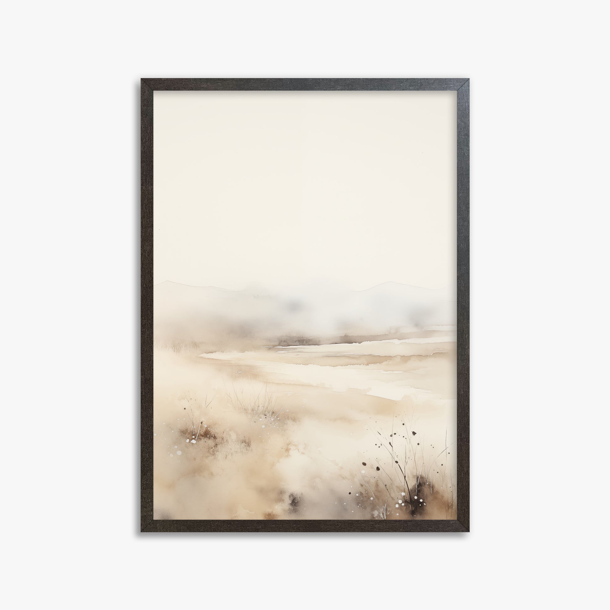 Misty Dunes Horizon, 50x70cm Framed Art Reproduction With Espresso Frame