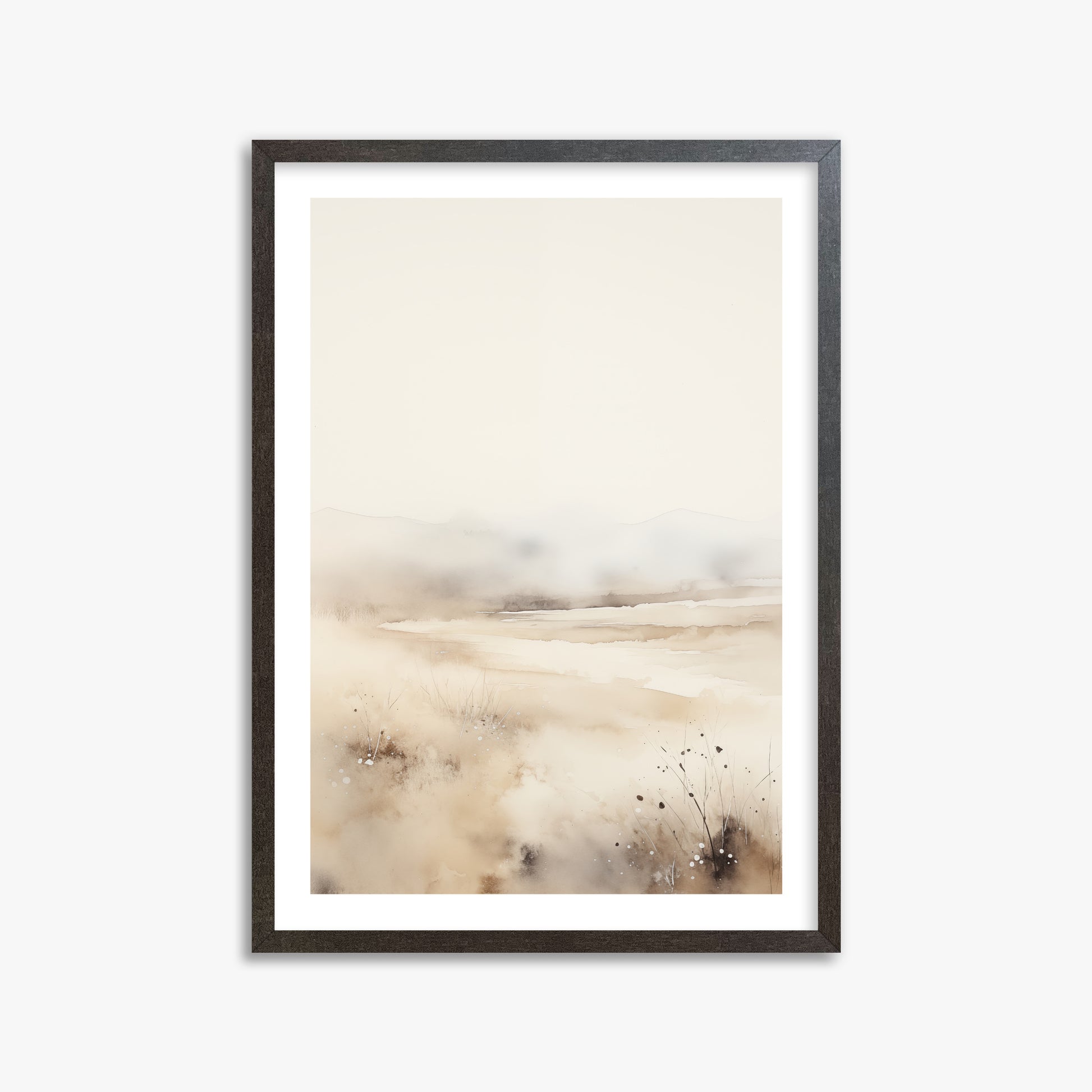 Misty Dunes Horizon, 50x70cm Framed Art Reproduction With Espresso Frame