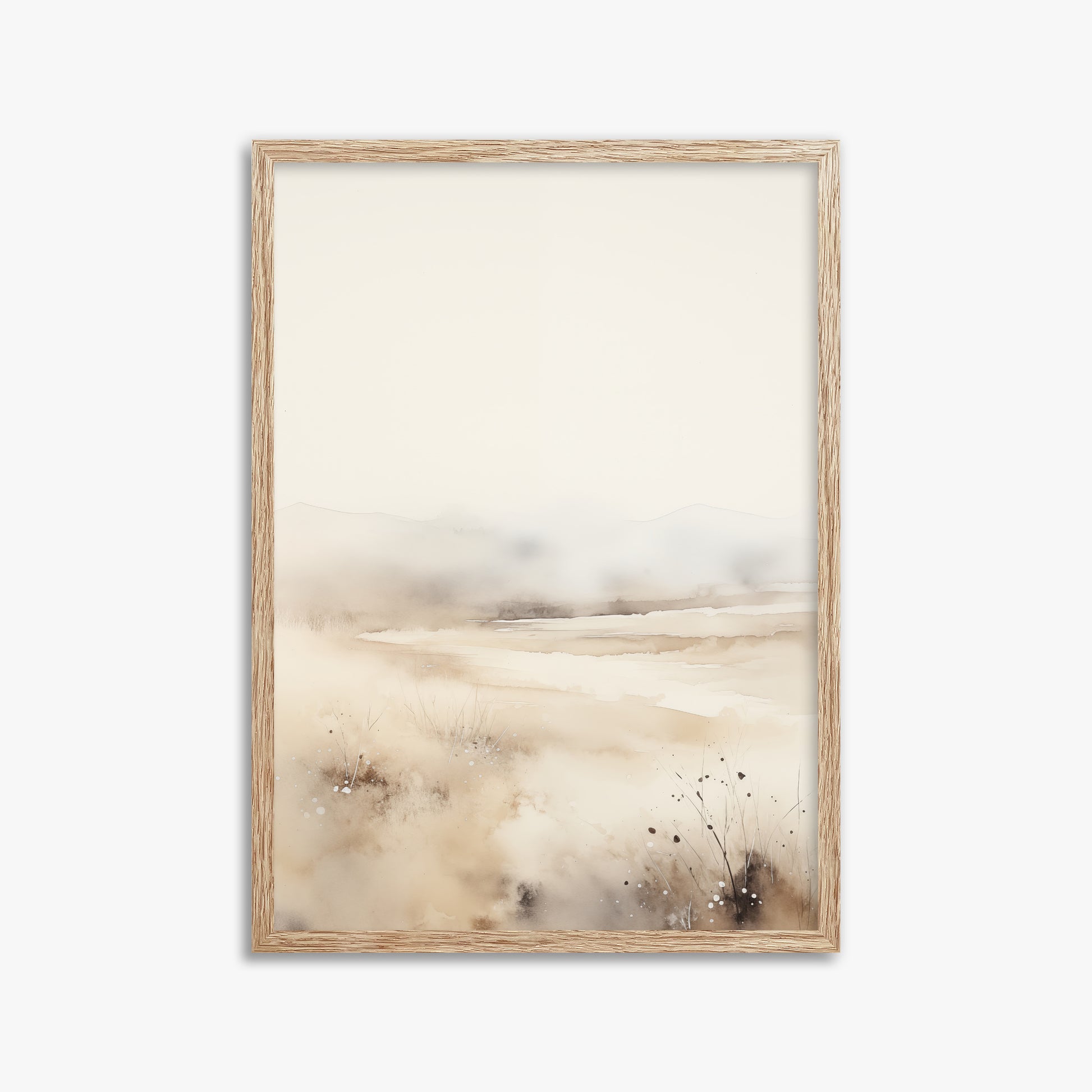 Misty Dunes Horizon, 50x70cm Framed Art Reproduction With Raw Oak Frame