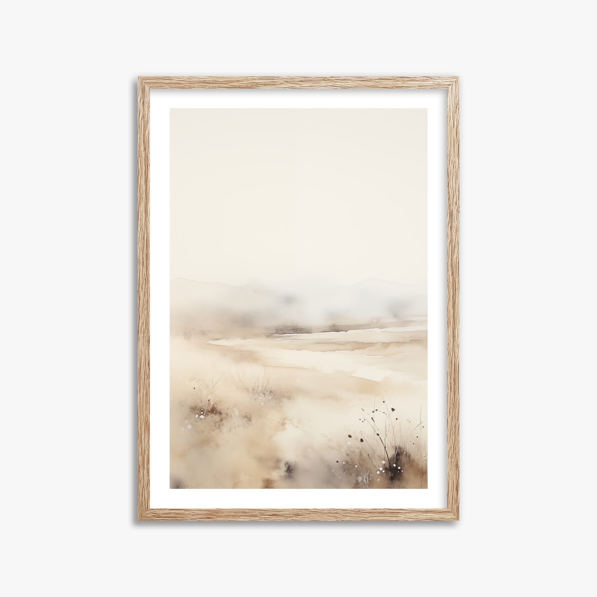 Misty Dunes Horizon, 50x70cm Framed Art Reproduction With Raw Oak Frame
