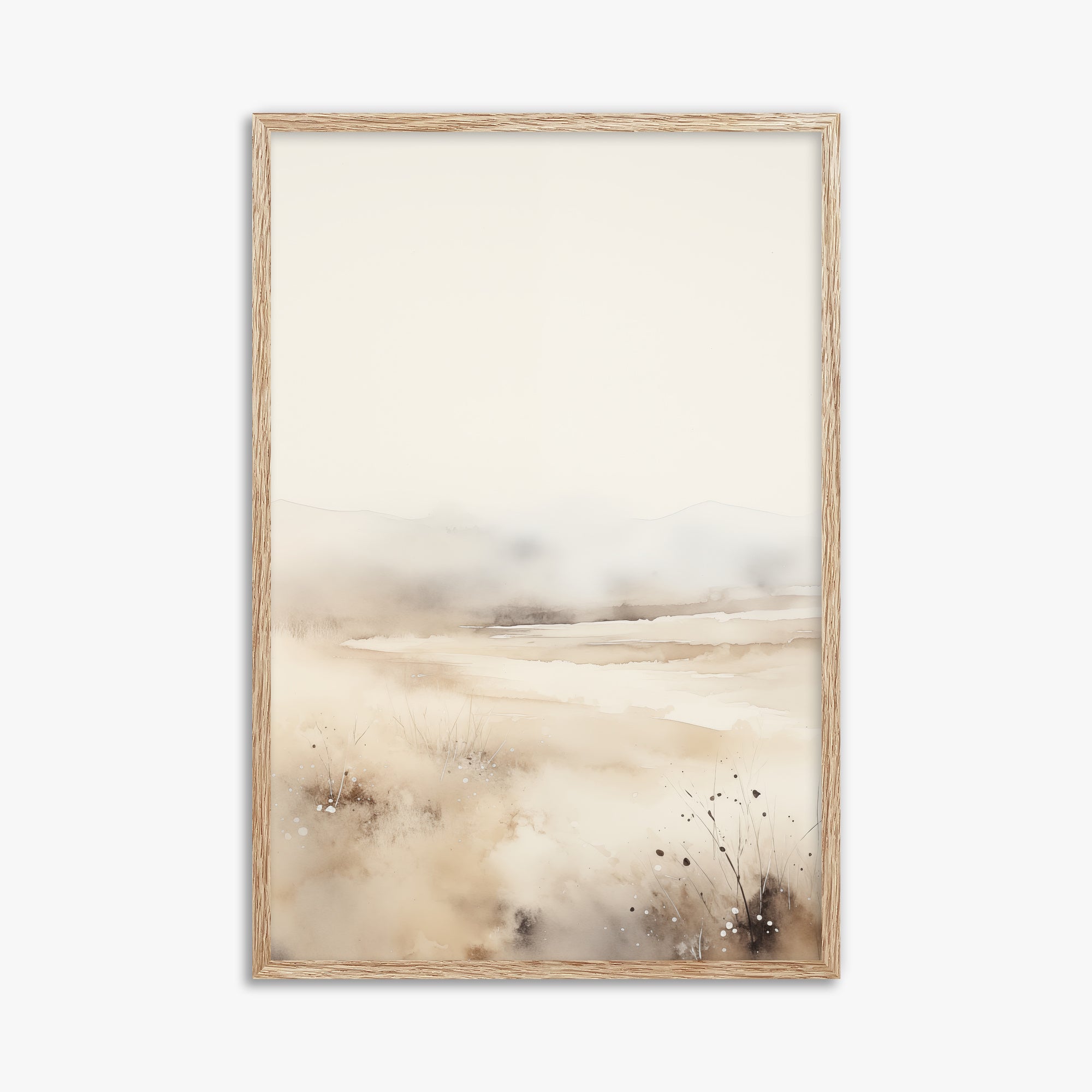 Misty Dunes Horizon, 61x91cm Framed Art Reproduction With Raw Oak Frame
