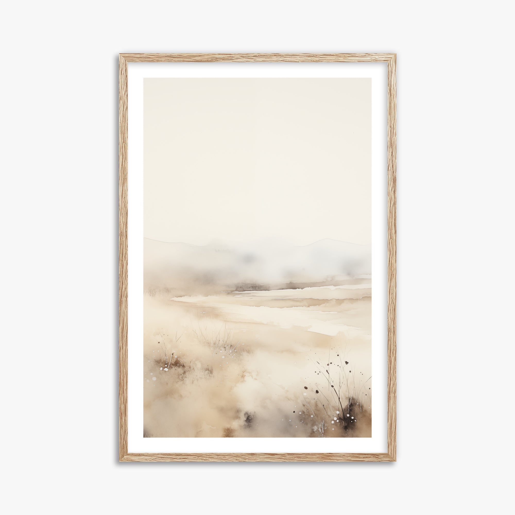 Misty Dunes Horizon, 61x91cm Framed Art Reproduction With Raw Oak Frame