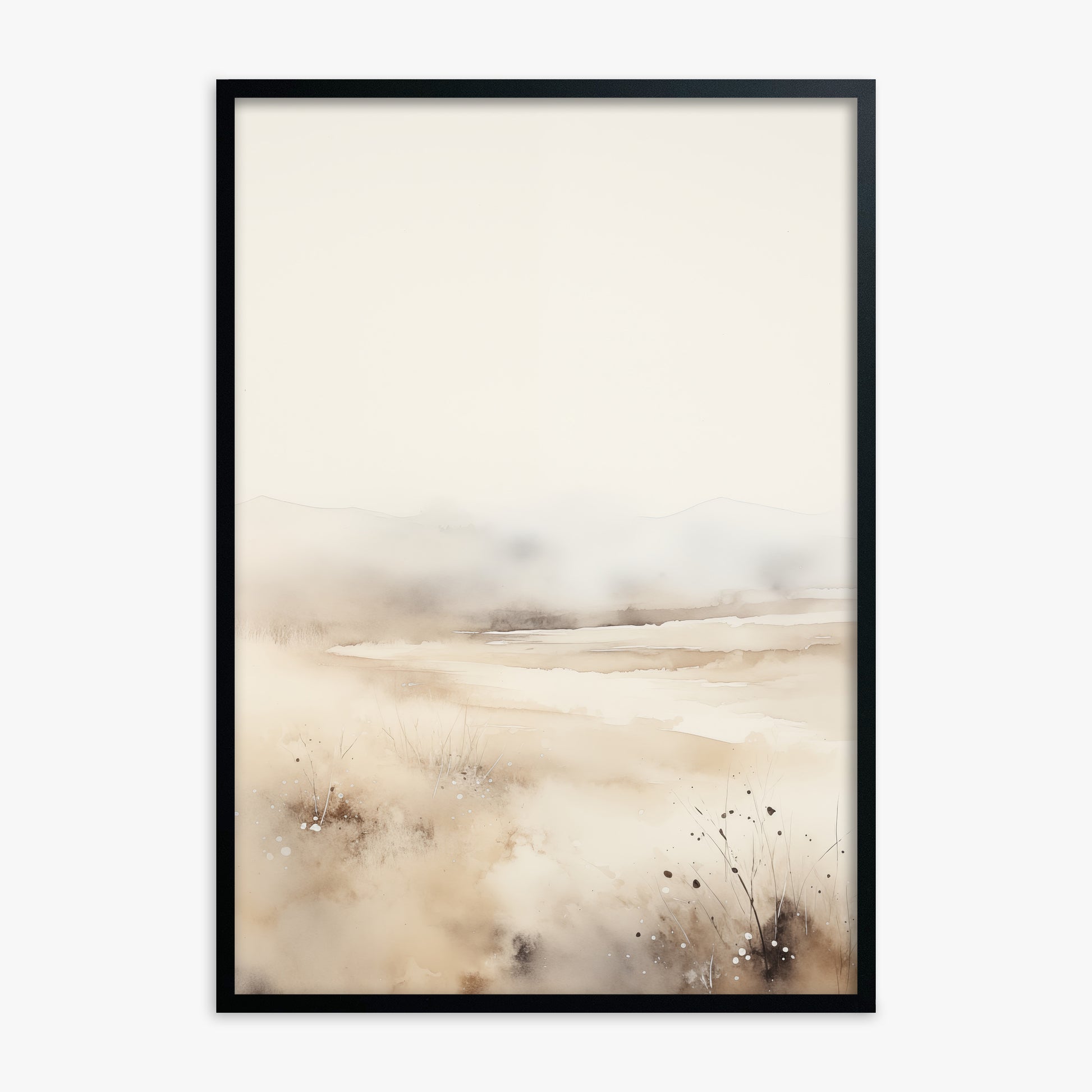 Misty Dunes Horizon, Black Framed Poster With Black Frame