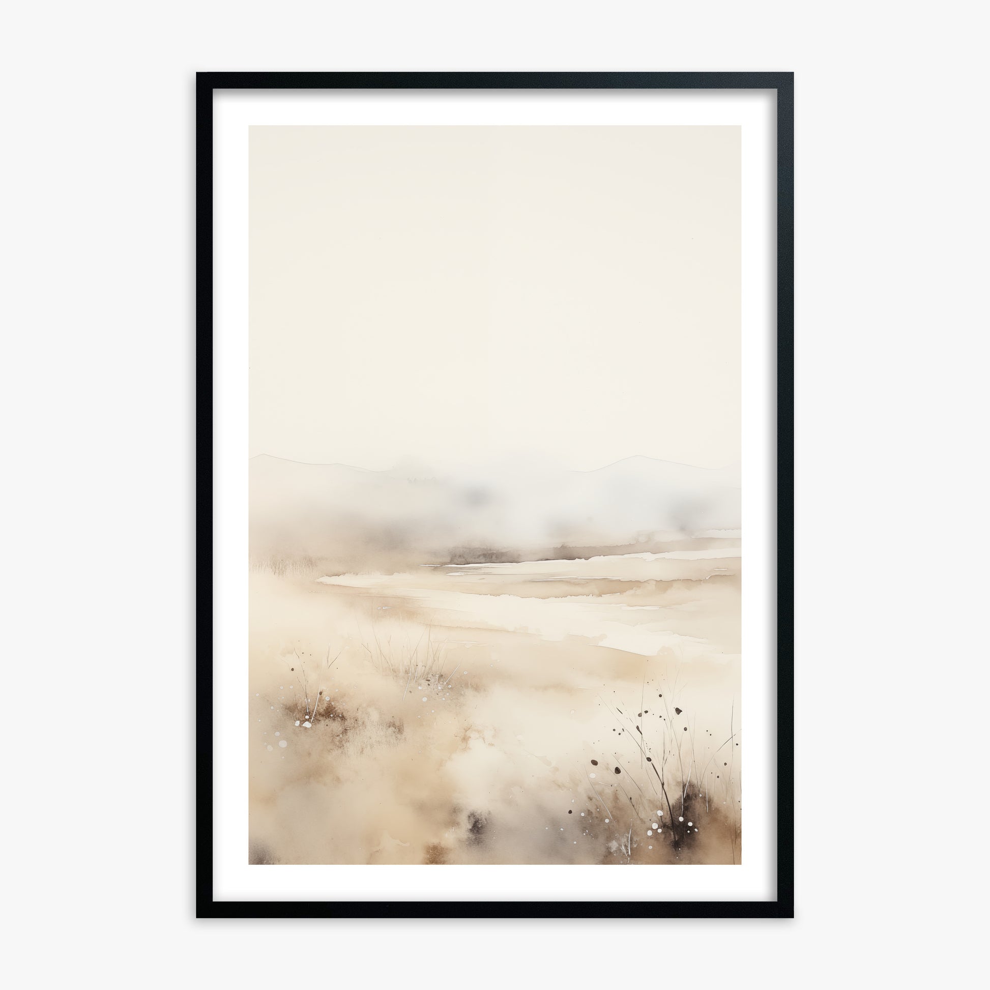Misty Dunes Horizon, Black Framed Poster With Black Frame