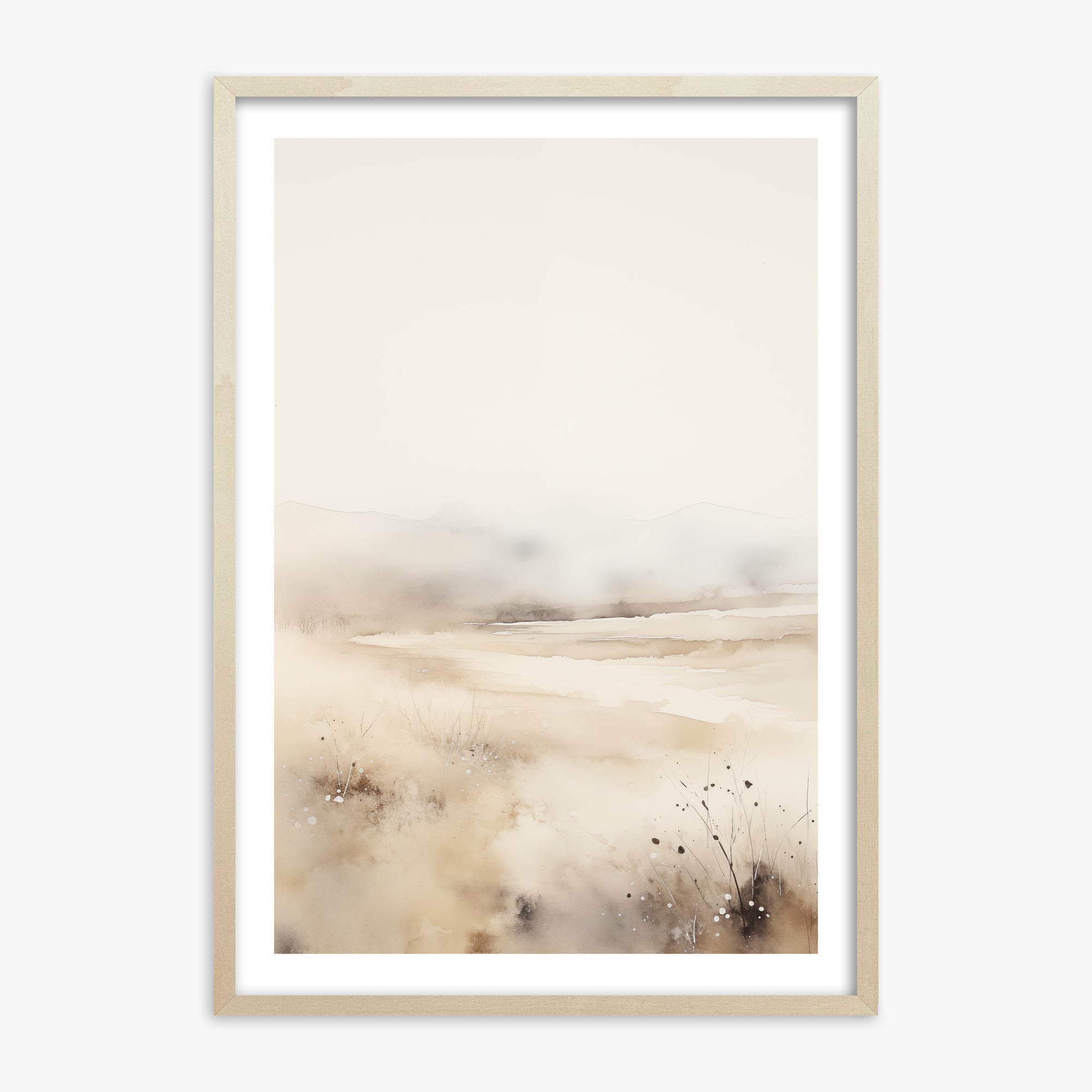 Misty Dunes Horizon, 70x100cm Framed Art Reproduction With Lime Wood Frame