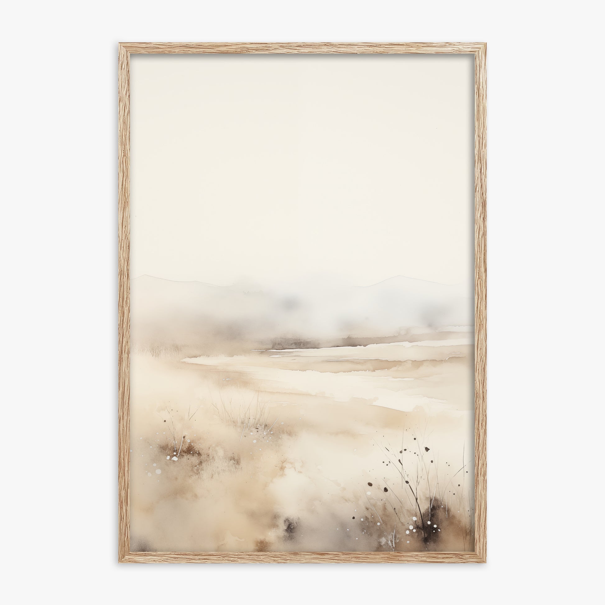 Misty Dunes Horizon, 70x100cm Framed Art Reproduction With Raw Oak Frame