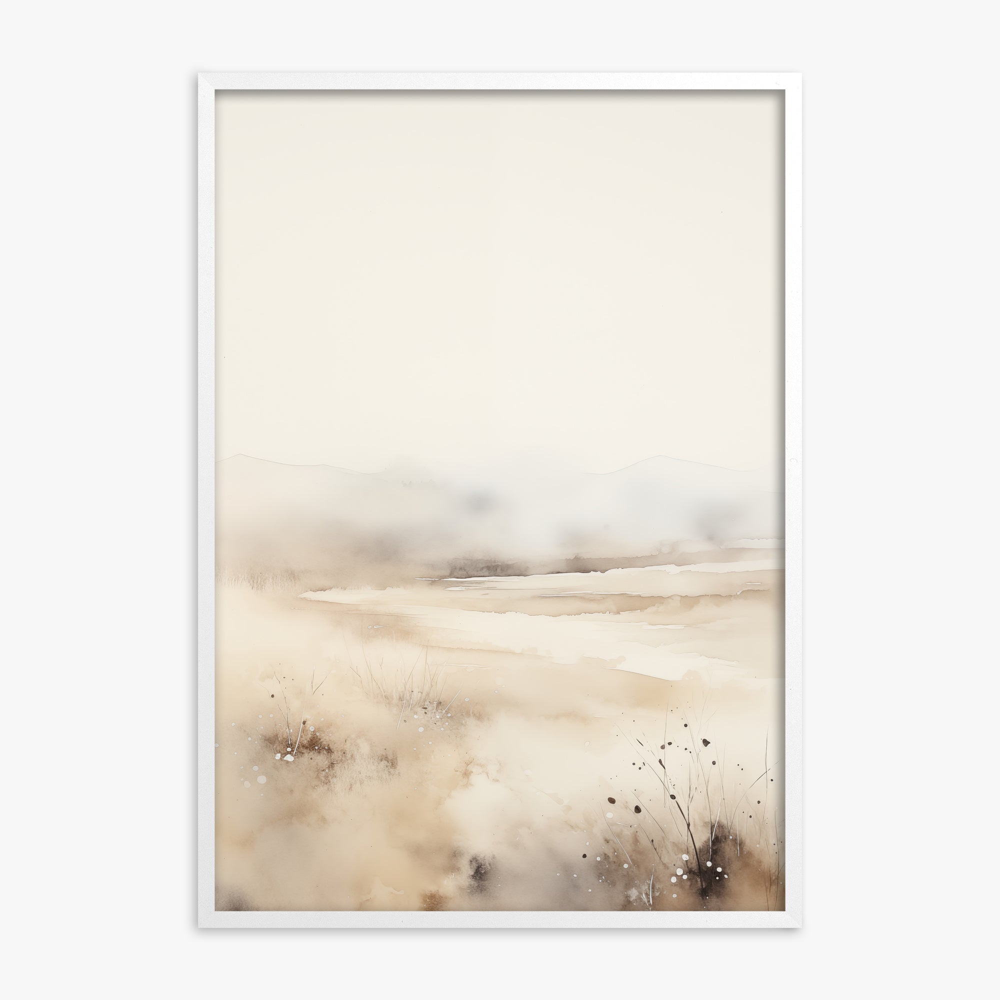 Misty Dunes Horizon, White Framed Poster With White Frame