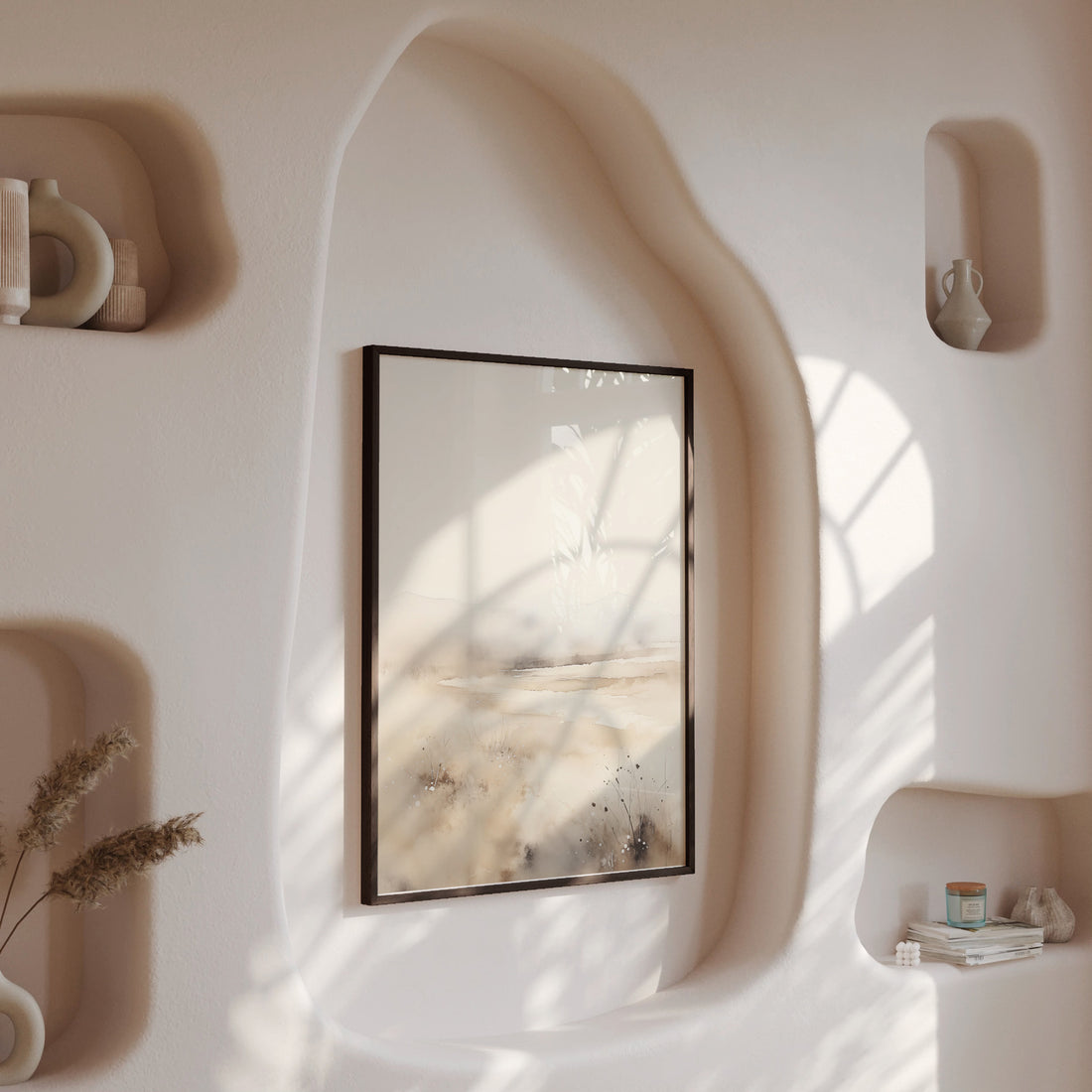 Misty Dunes Horizon, 50x70cm Framed Poster With Black Frame