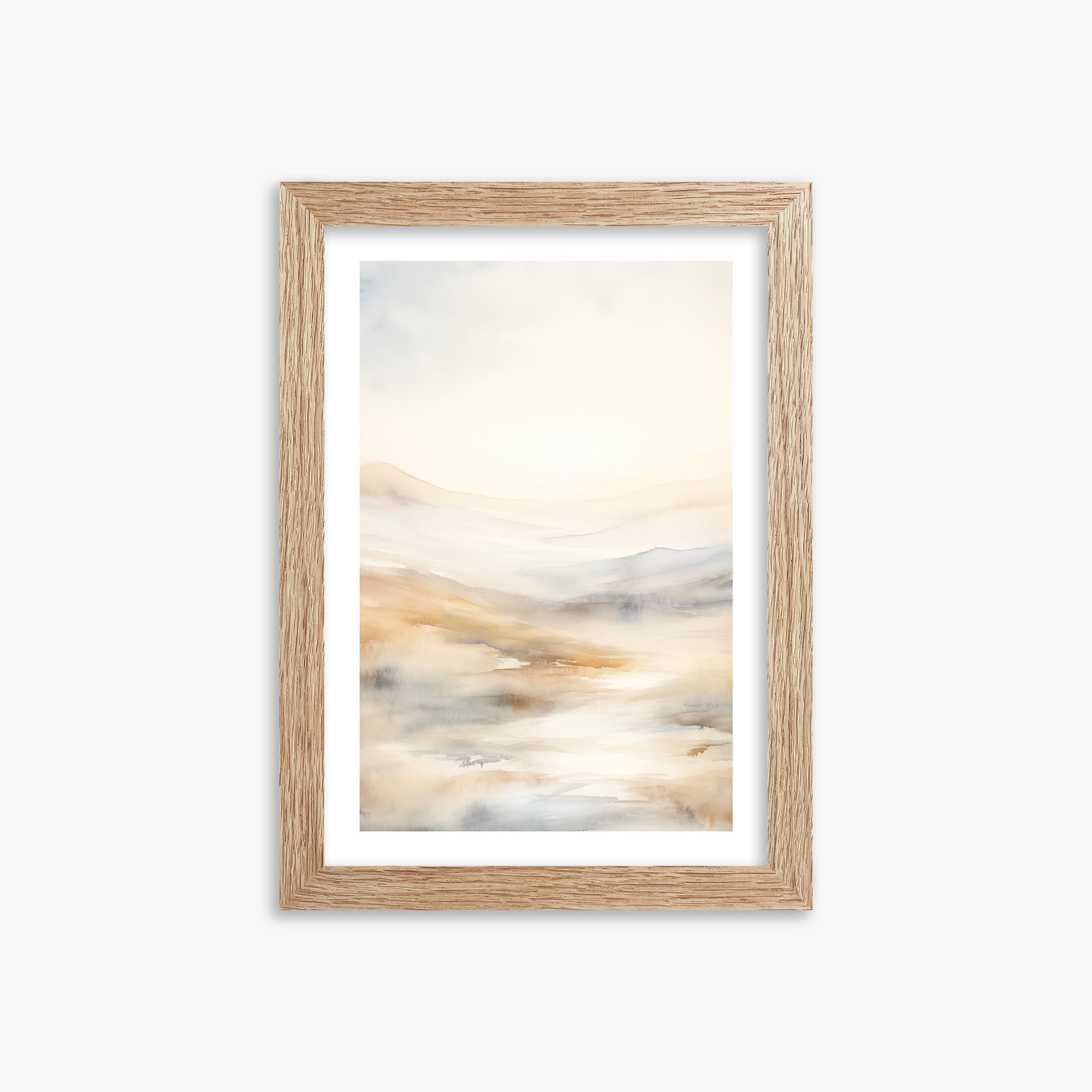 Serene Horizon Whisper, 21x30cm Framed Art Reproduction With Raw Oak Frame