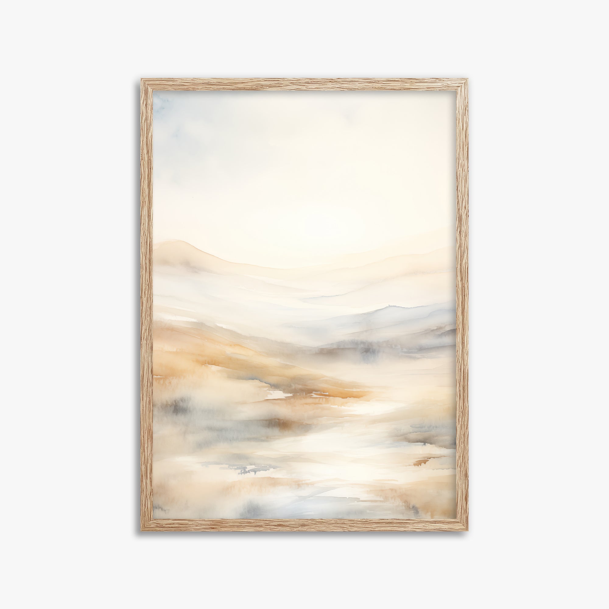Serene Horizon Whisper, 50x70cm Framed Art Reproduction With Raw Oak Frame