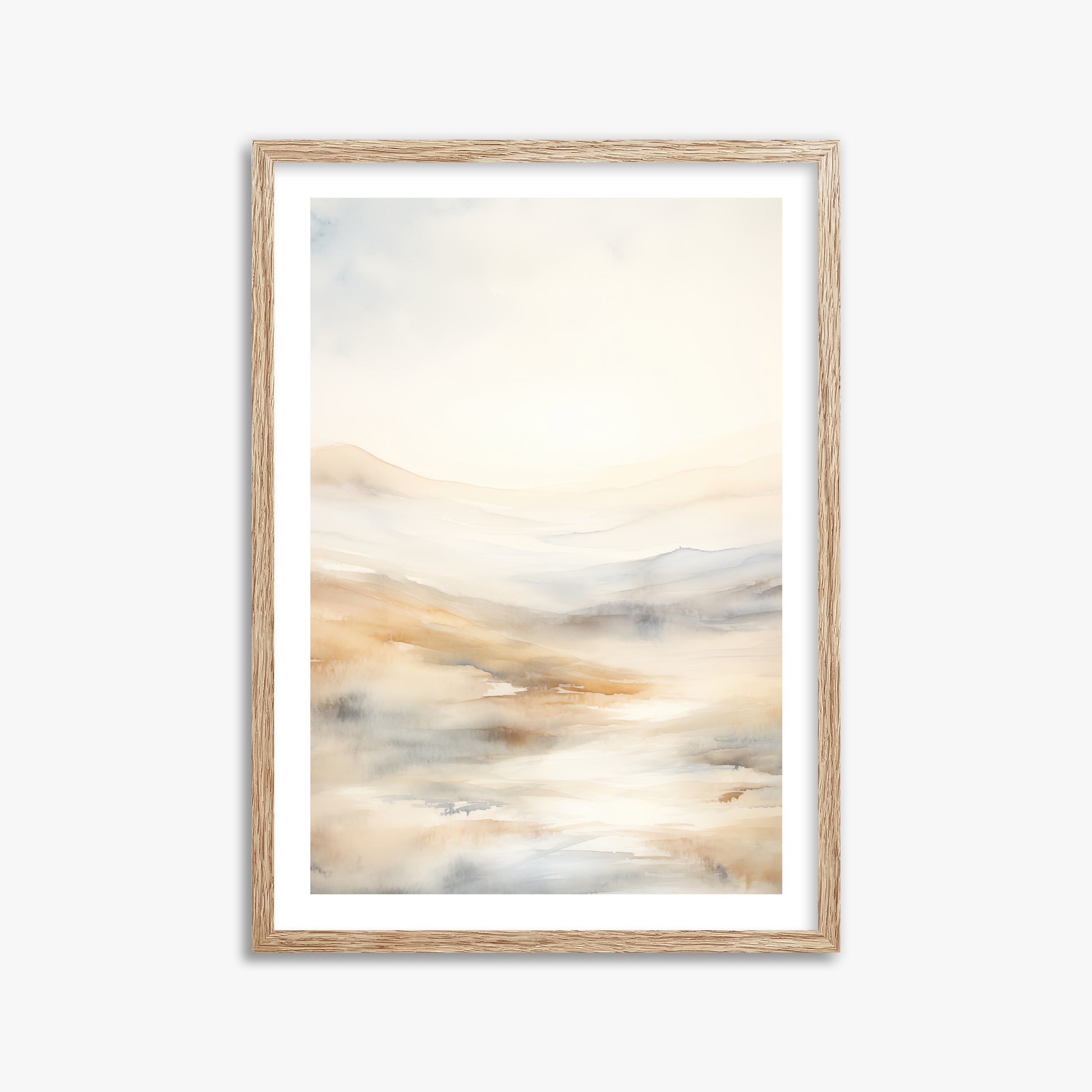 Serene Horizon Whisper, 50x70cm Framed Art Reproduction With Raw Oak Frame