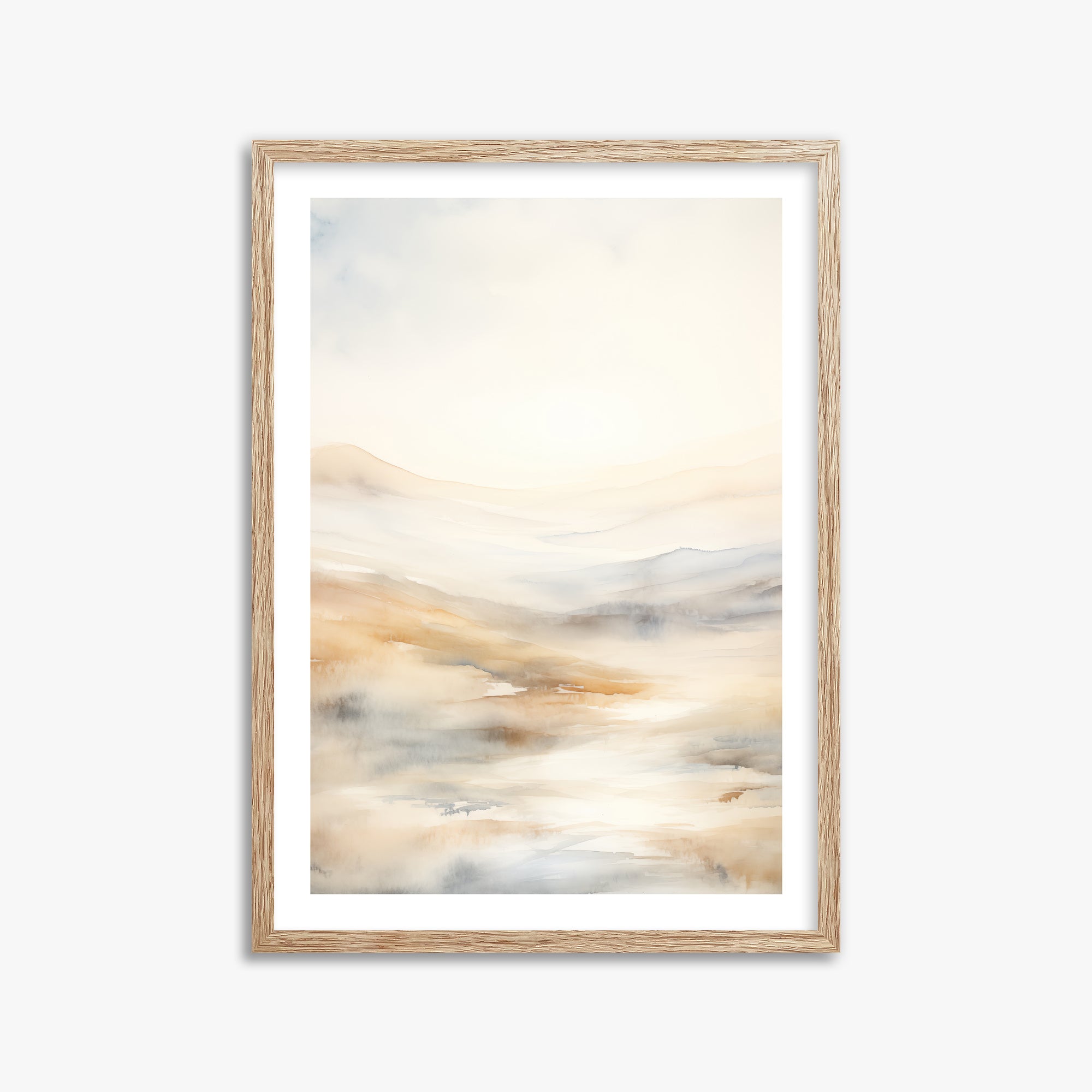 Serene Horizon Whisper, 50x70cm Framed Art Reproduction With Raw Oak Frame