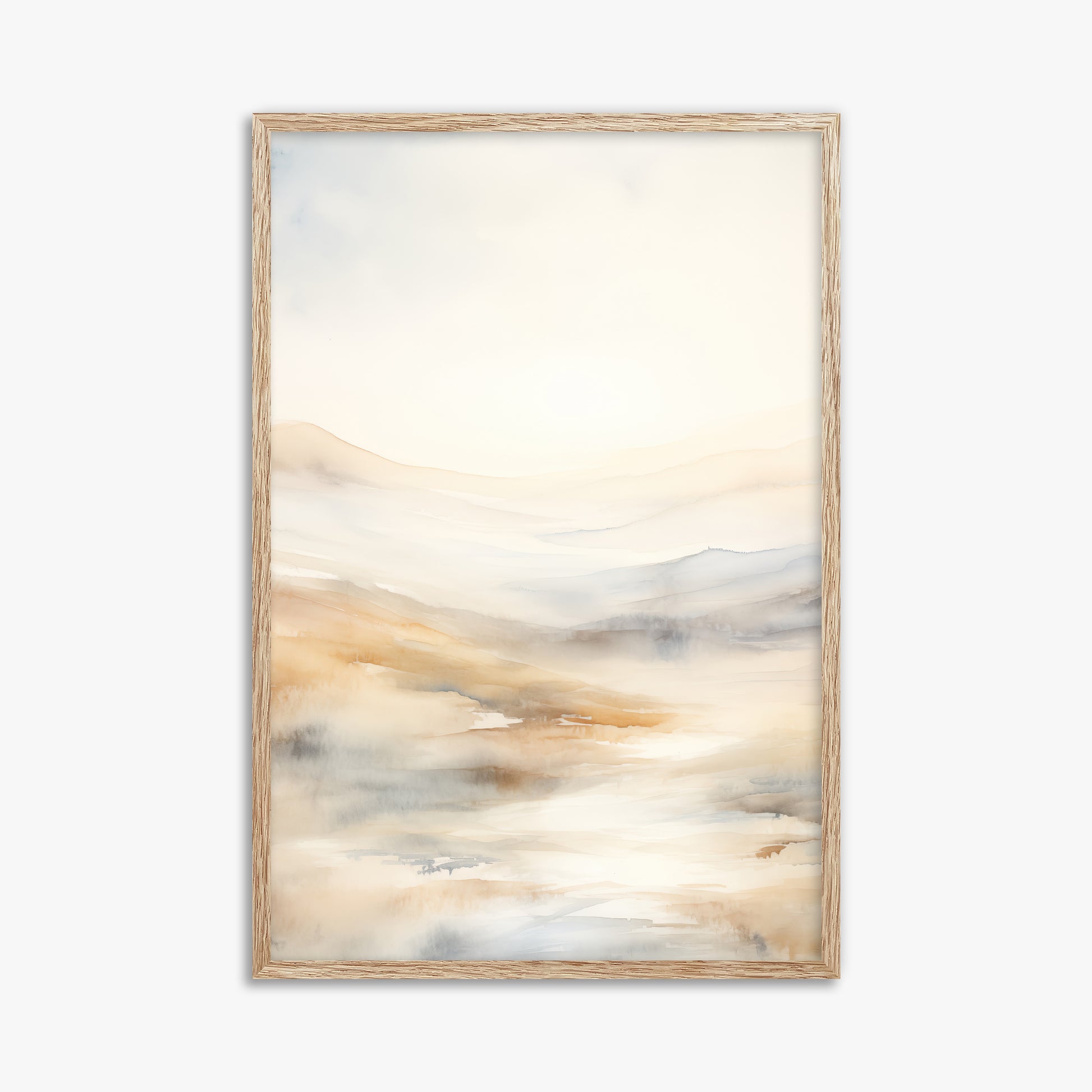 Serene Horizon Whisper, 61x91cm Framed Art Reproduction With Raw Oak Frame