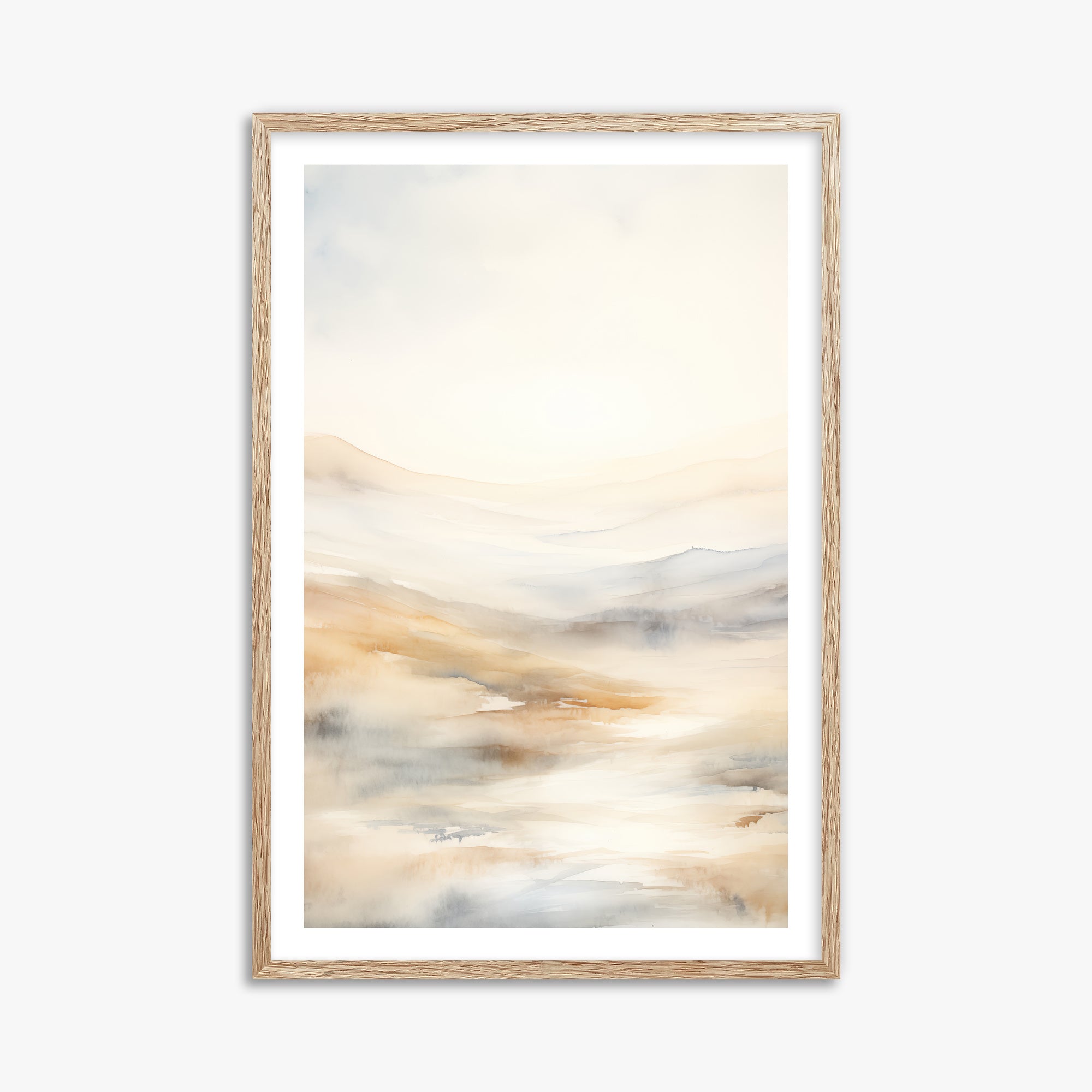 Serene Horizon Whisper, 61x91cm Framed Art Reproduction With Raw Oak Frame