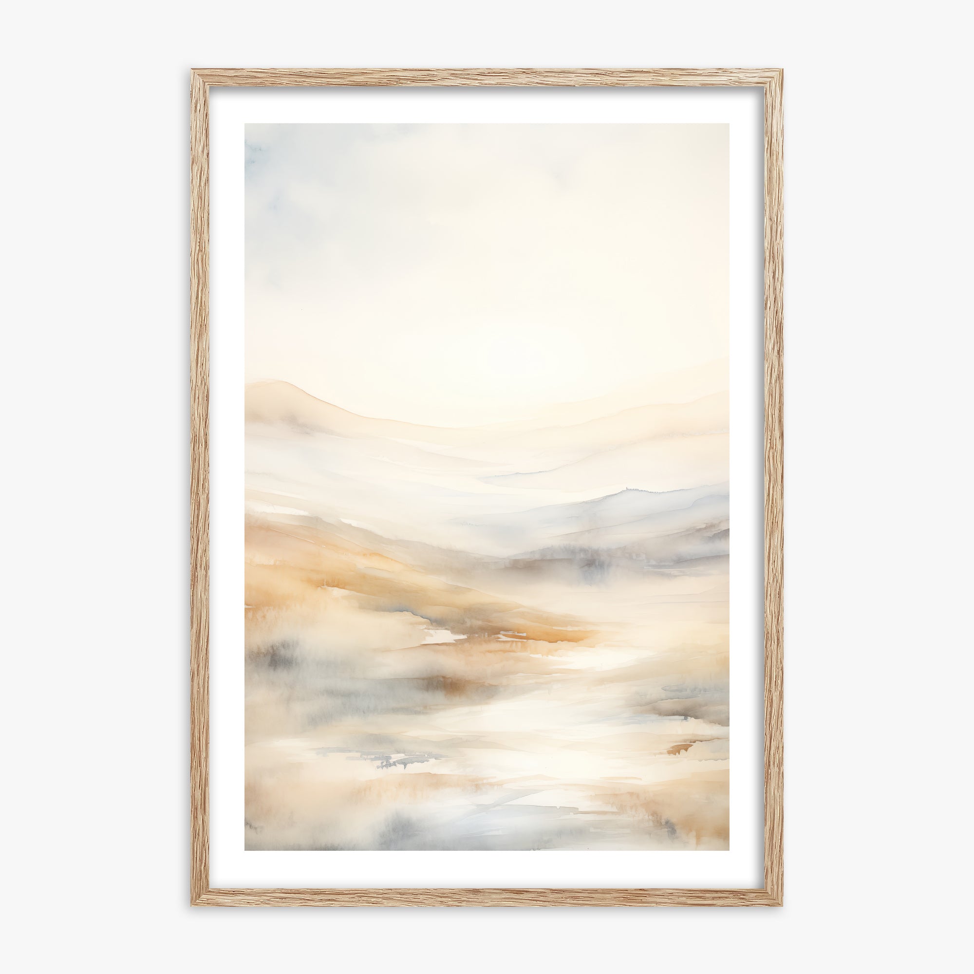 Serene Horizon Whisper, 70x100cm Framed Art Reproduction With Raw Oak Frame