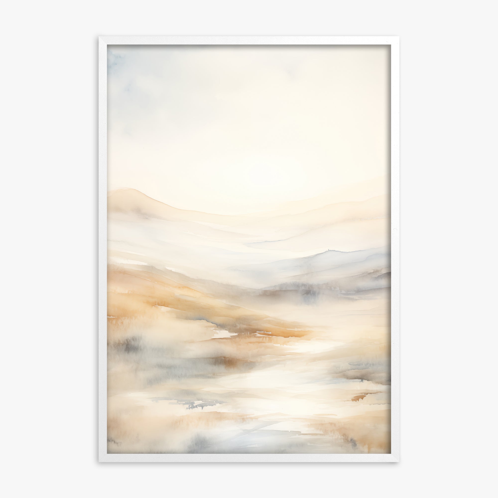 Serene Horizon Whisper, White Framed Poster With White Frame