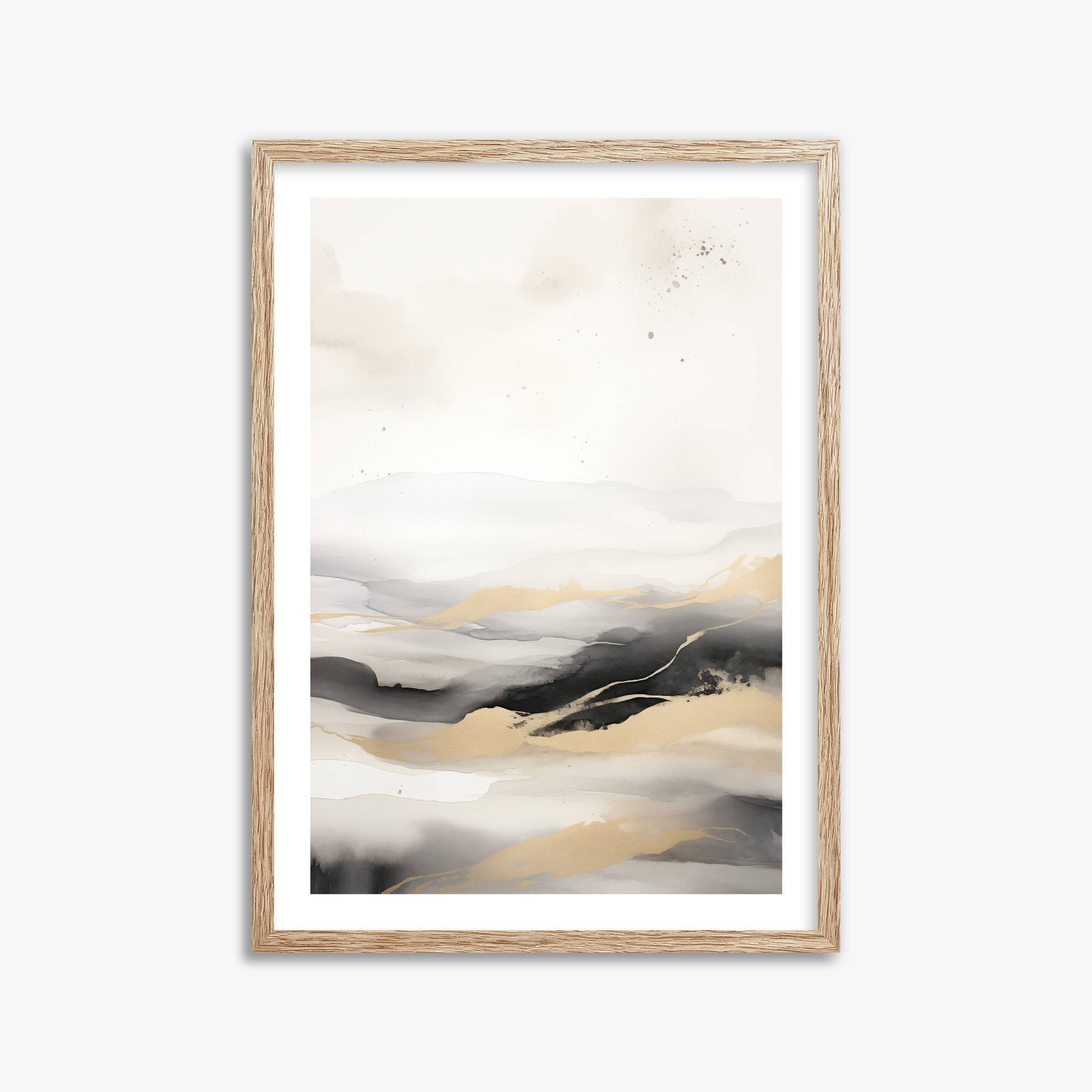 Golden Strata, 50x70cm Framed Art Reproduction With Raw Oak Frame