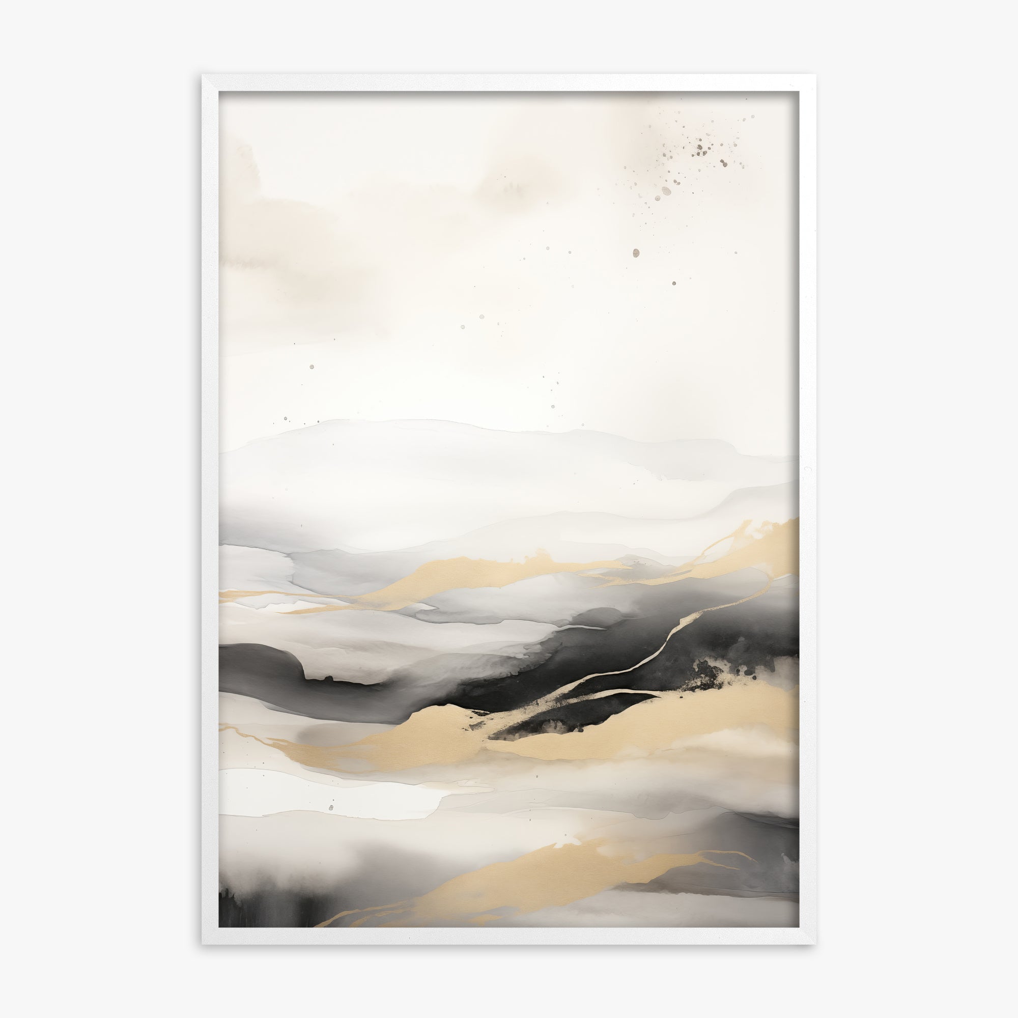 Golden Strata, White Framed Poster With White Frame
