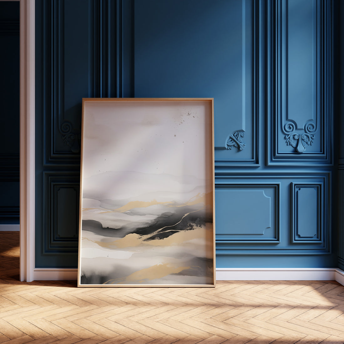Golden Strata, 50x70cm Framed Poster With Black Frame