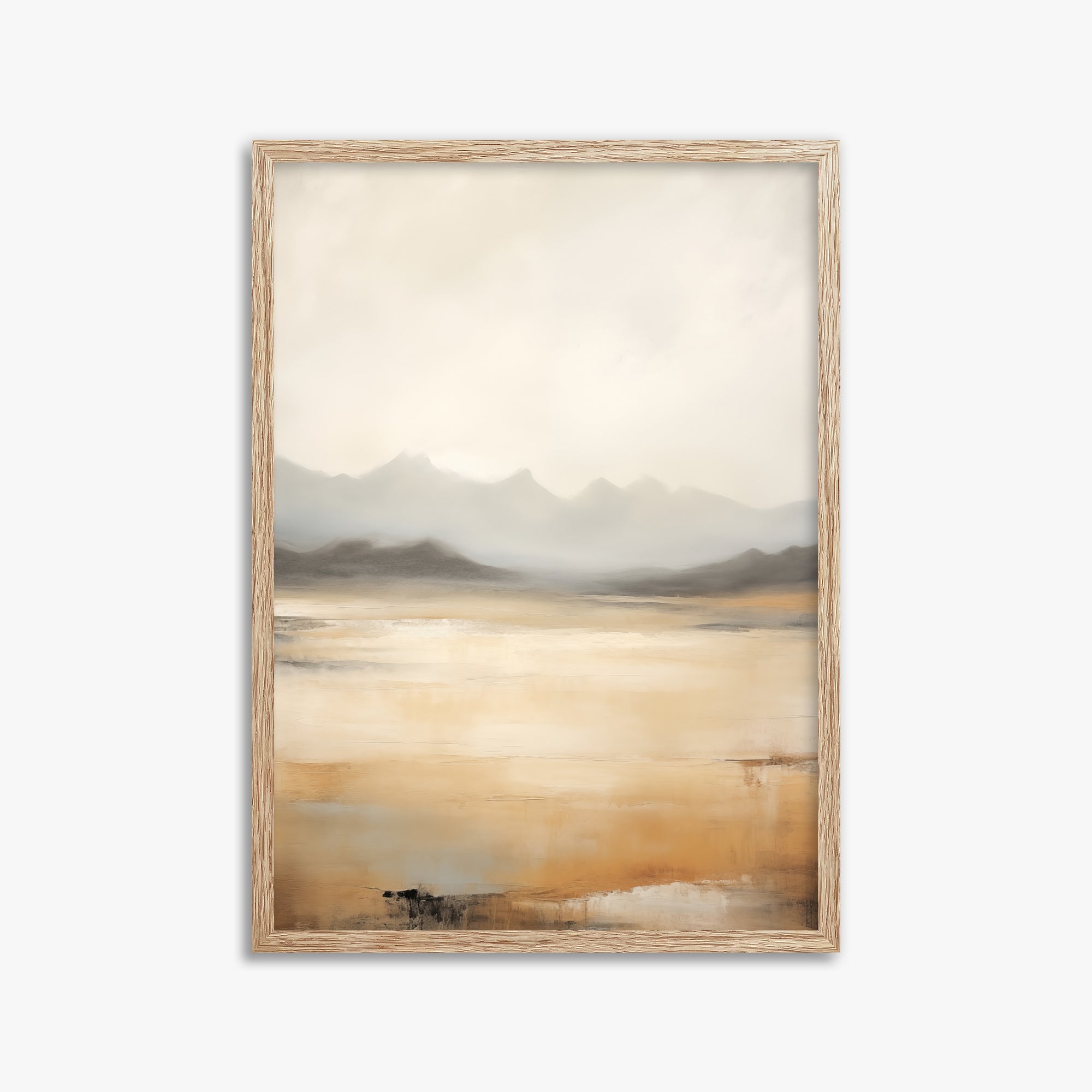 Misty Mountain Serenity, 50x70cm Framed Art Reproduction With Raw Oak Frame
