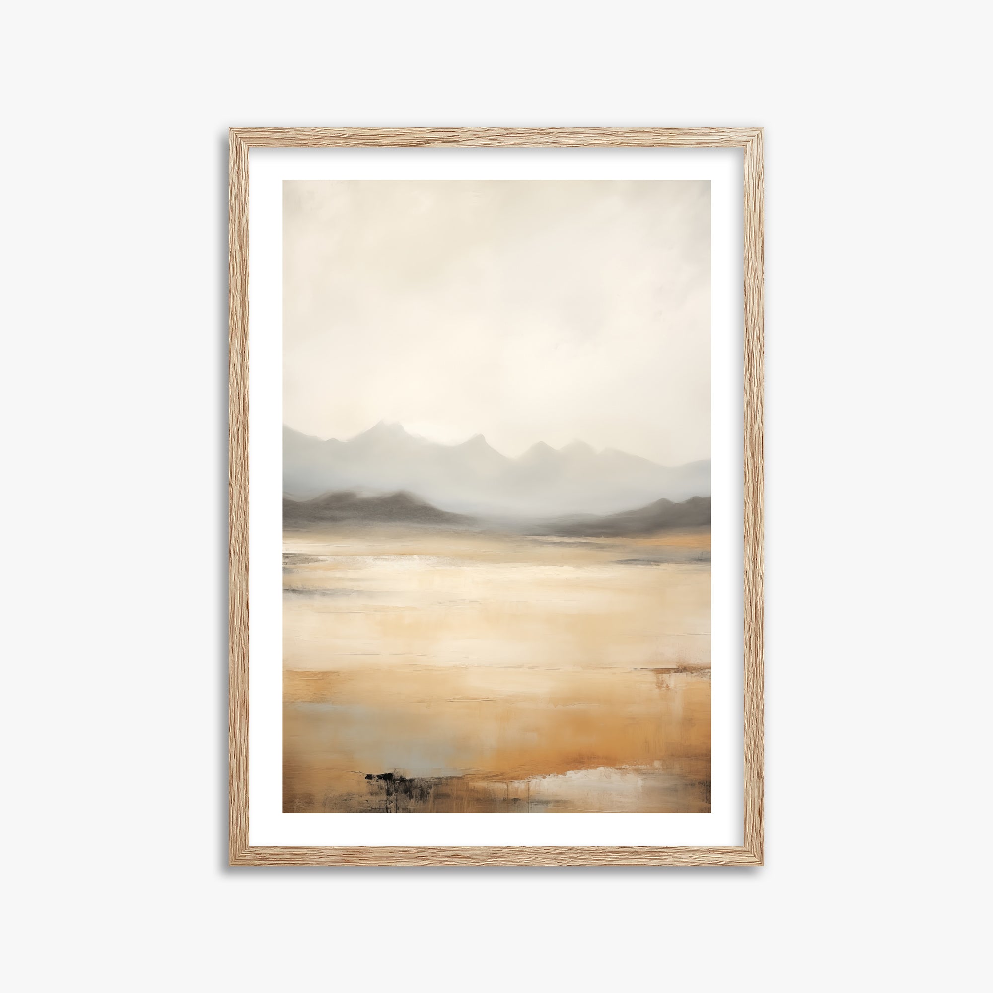 Misty Mountain Serenity, 50x70cm Framed Art Reproduction With Raw Oak Frame